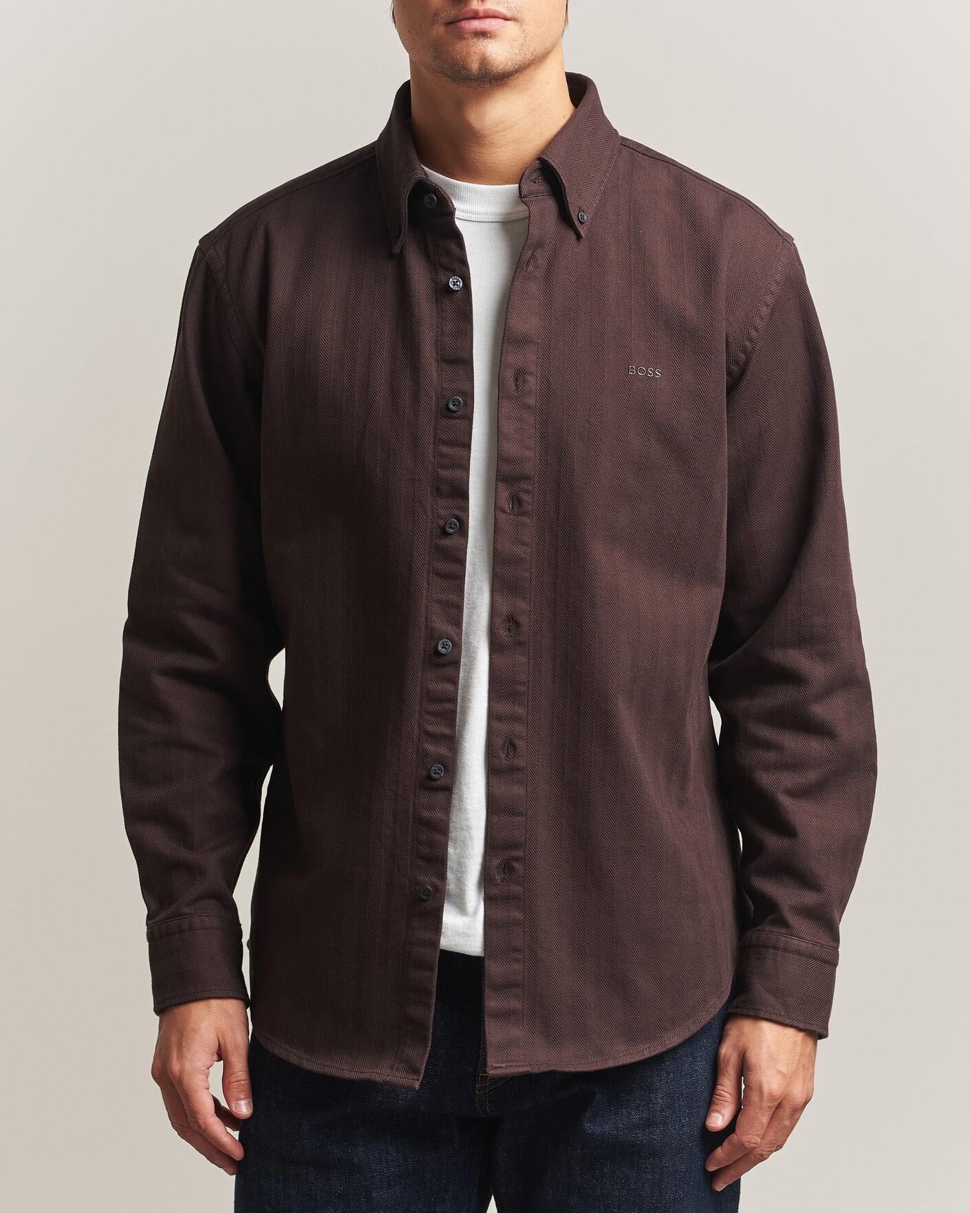 Homme | Chemises | BOSS ORANGE | Ricopuls Brushed Herringbone Shirt Dark Brown