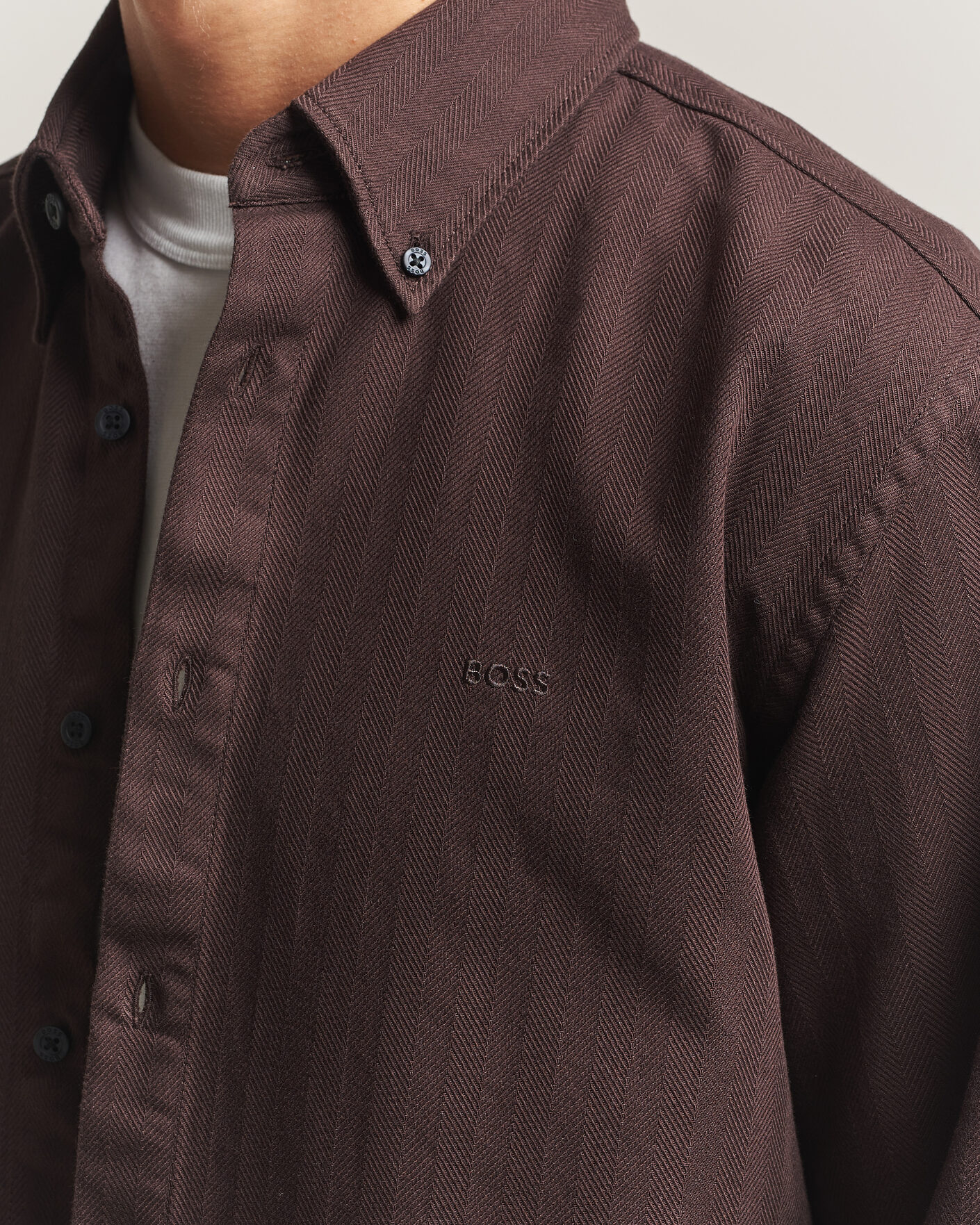 Homme | Chemises | BOSS ORANGE | Ricopuls Brushed Herringbone Shirt Dark Brown