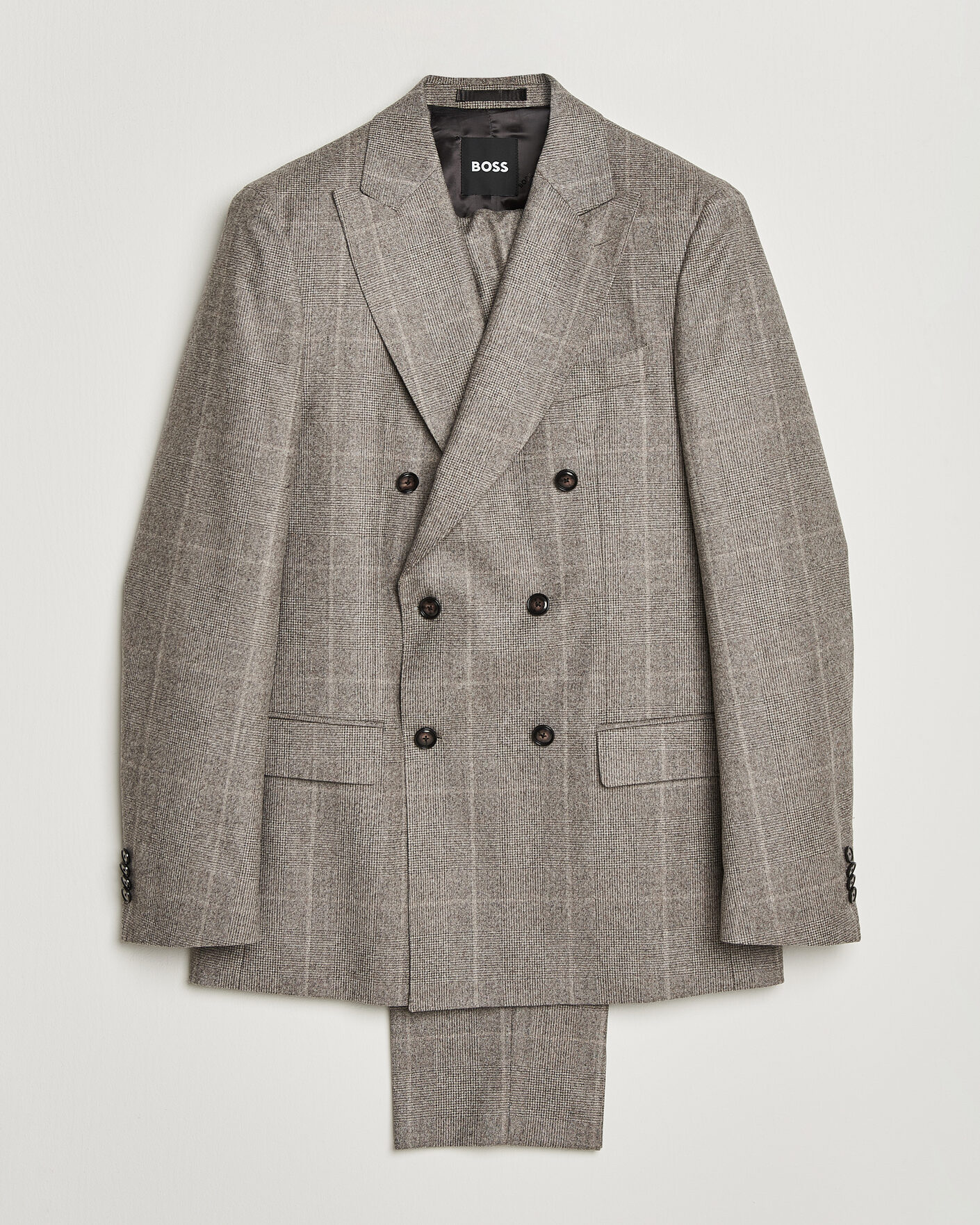 Homme | Costumes | BOSS BLACK | Huge Wool Checked Double Breasted Suit Open Brown
