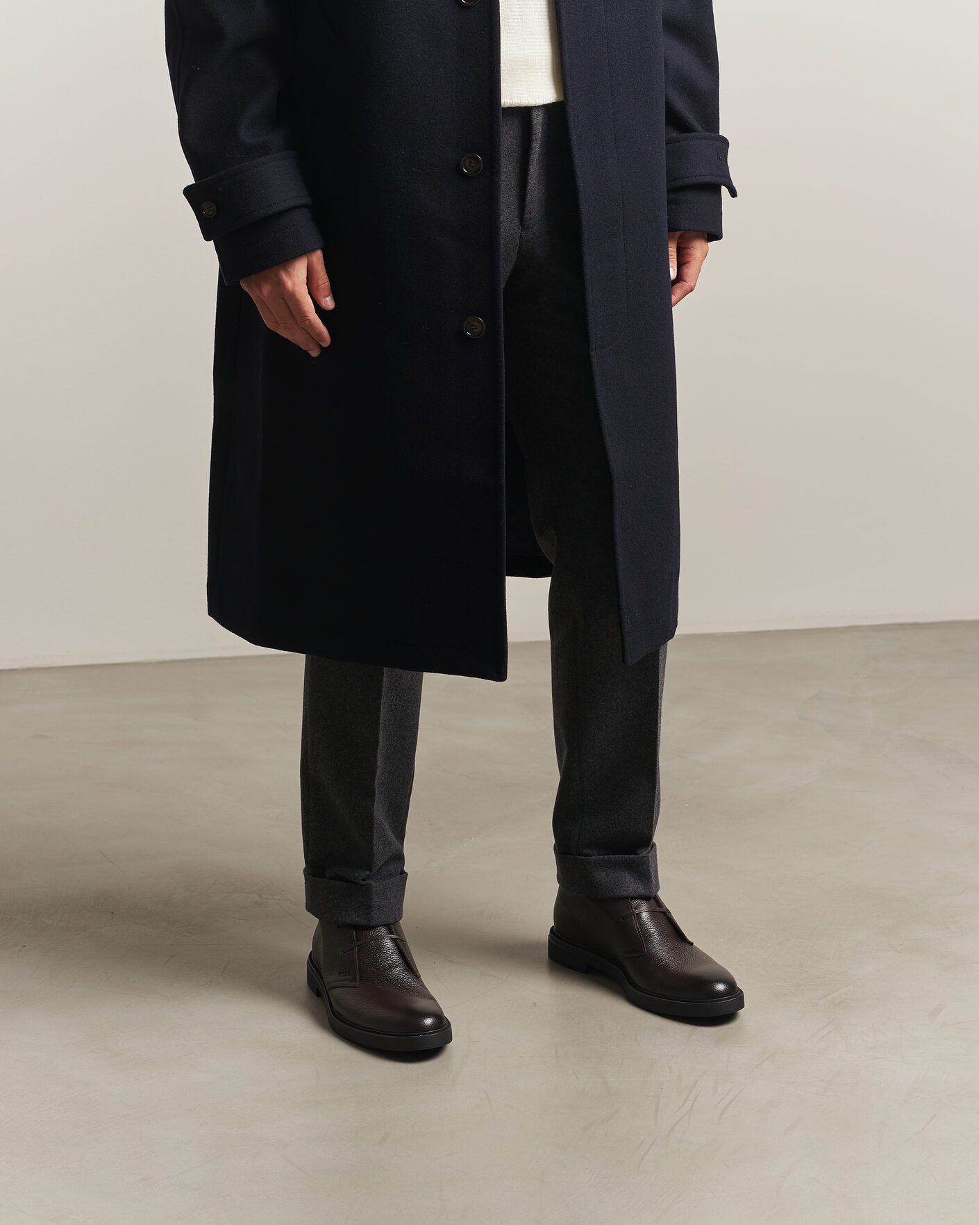Homme | Bottes | BOSS BLACK | Calev Grained Leather Chukka Boot Dark Brown