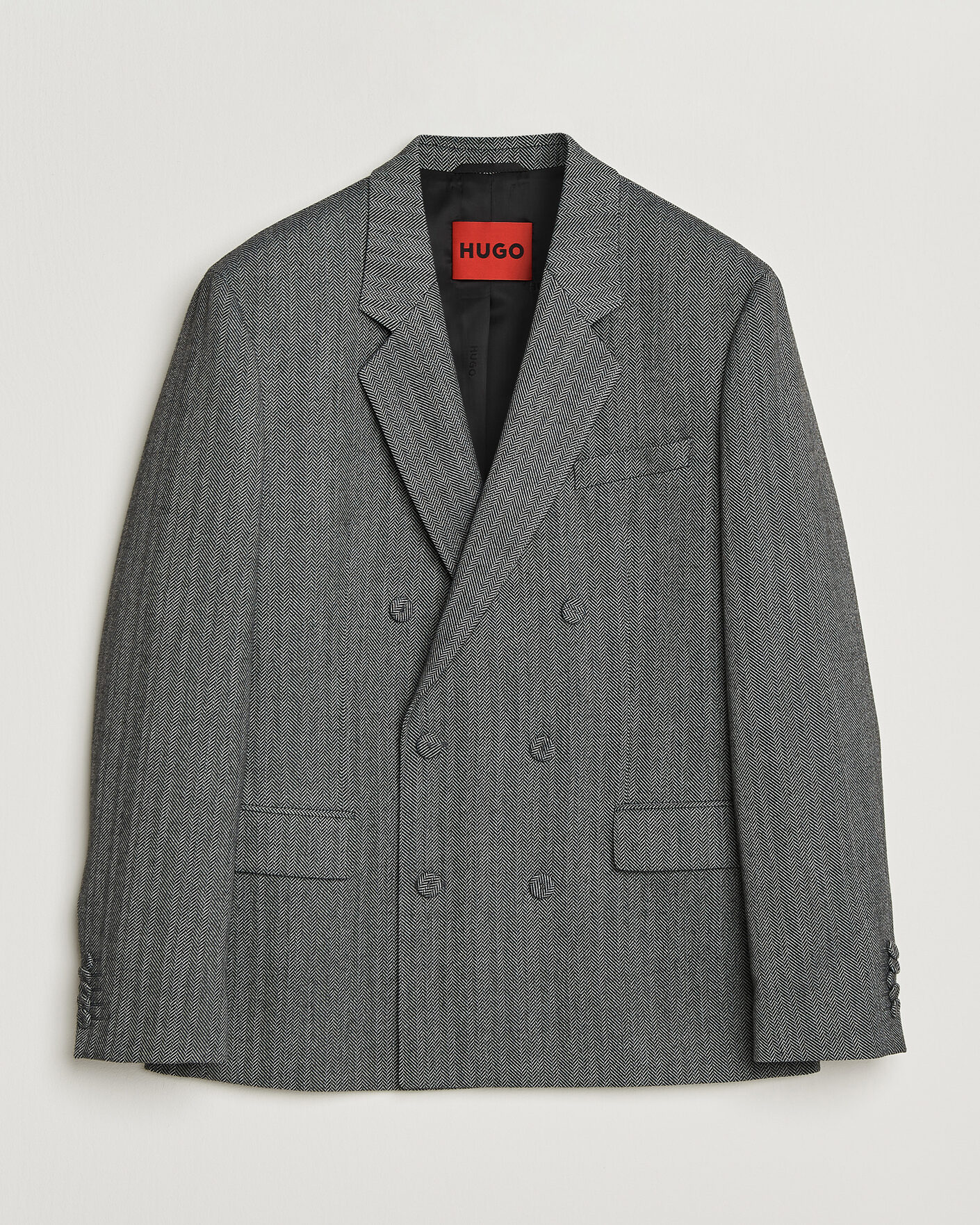 Homme | Blazers | HUGO | Karlo Herringbone Double Breasted Blazer Dark Grey