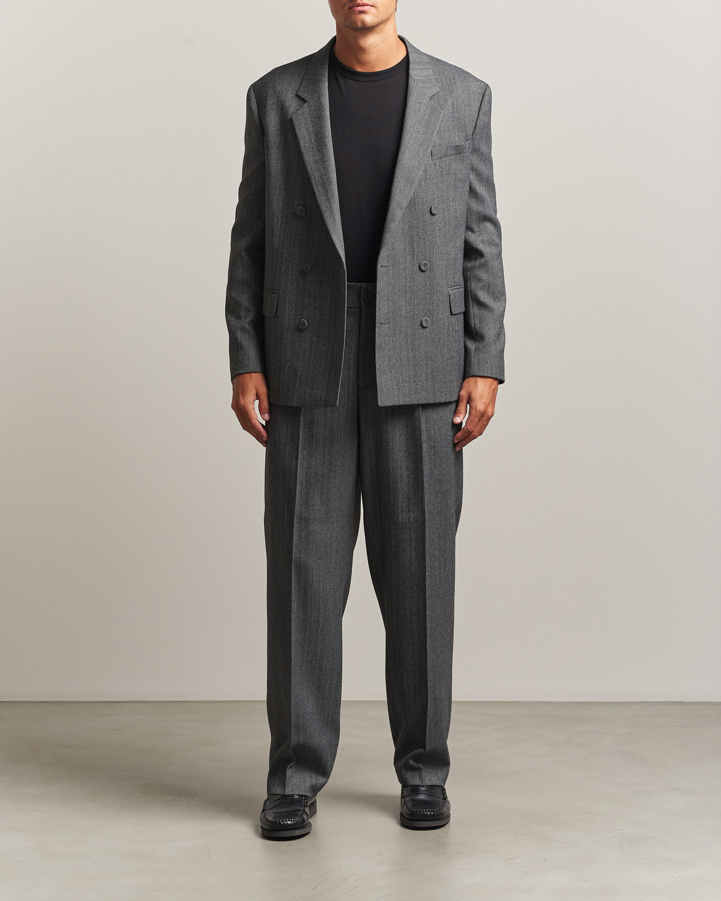 Homme | Blazers | HUGO | Karlo Herringbone Double Breasted Blazer Dark Grey