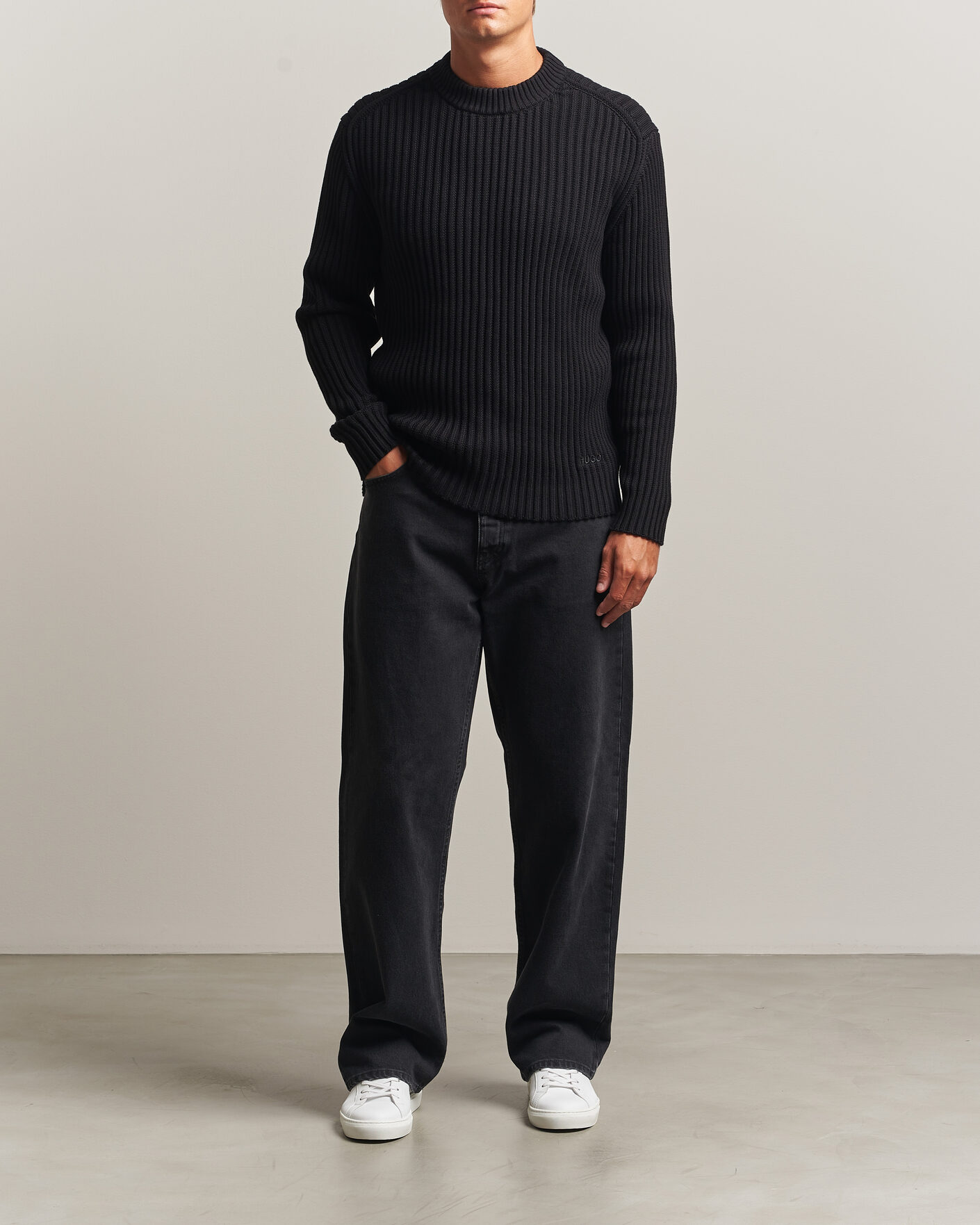 Homme | Pulls Et Tricots | HUGO | Sribban Cotton Knitted Sweater Black