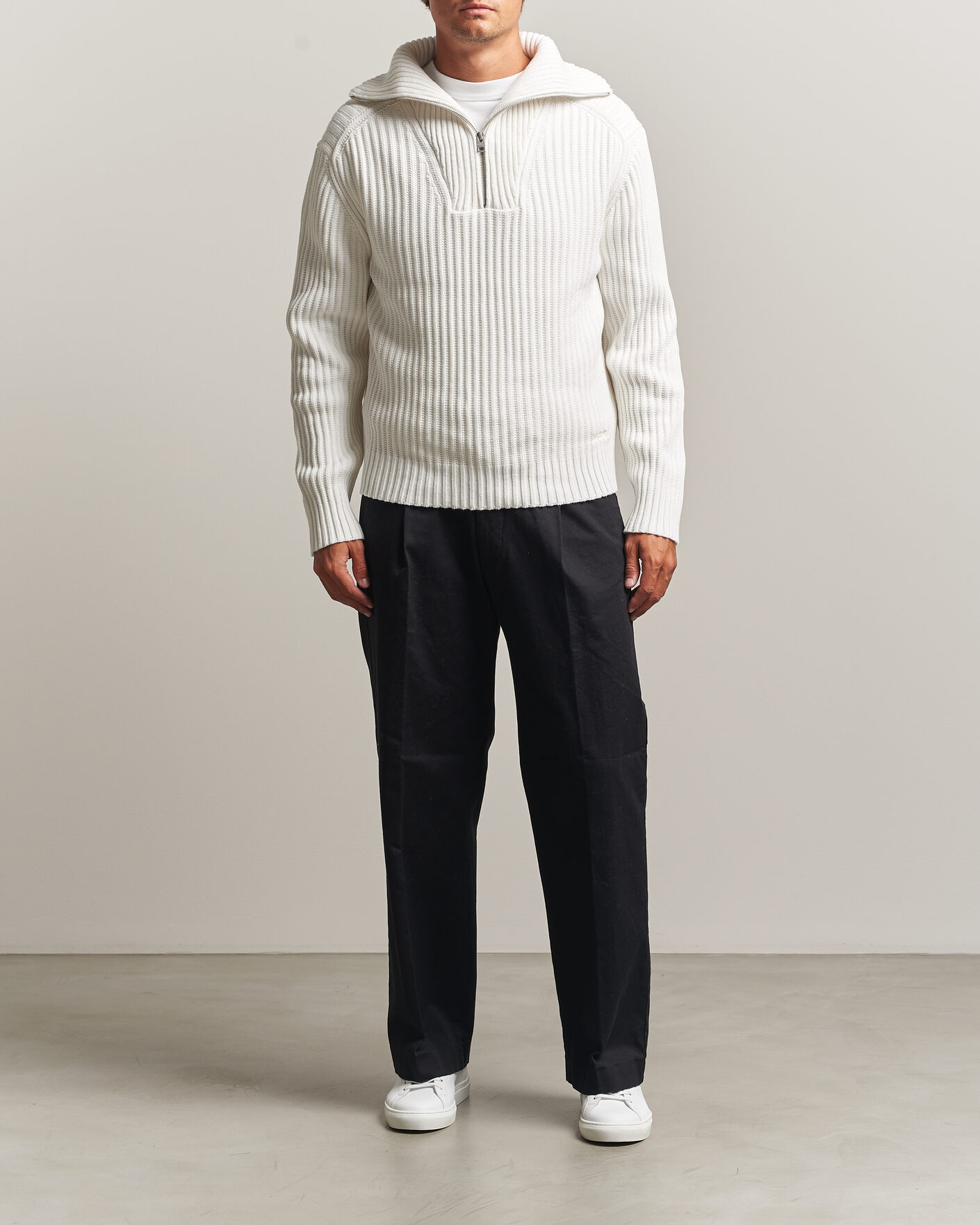 Homme | Pulls Et Tricots | HUGO | Srtithon Cotton Knitted Half Zip Natural