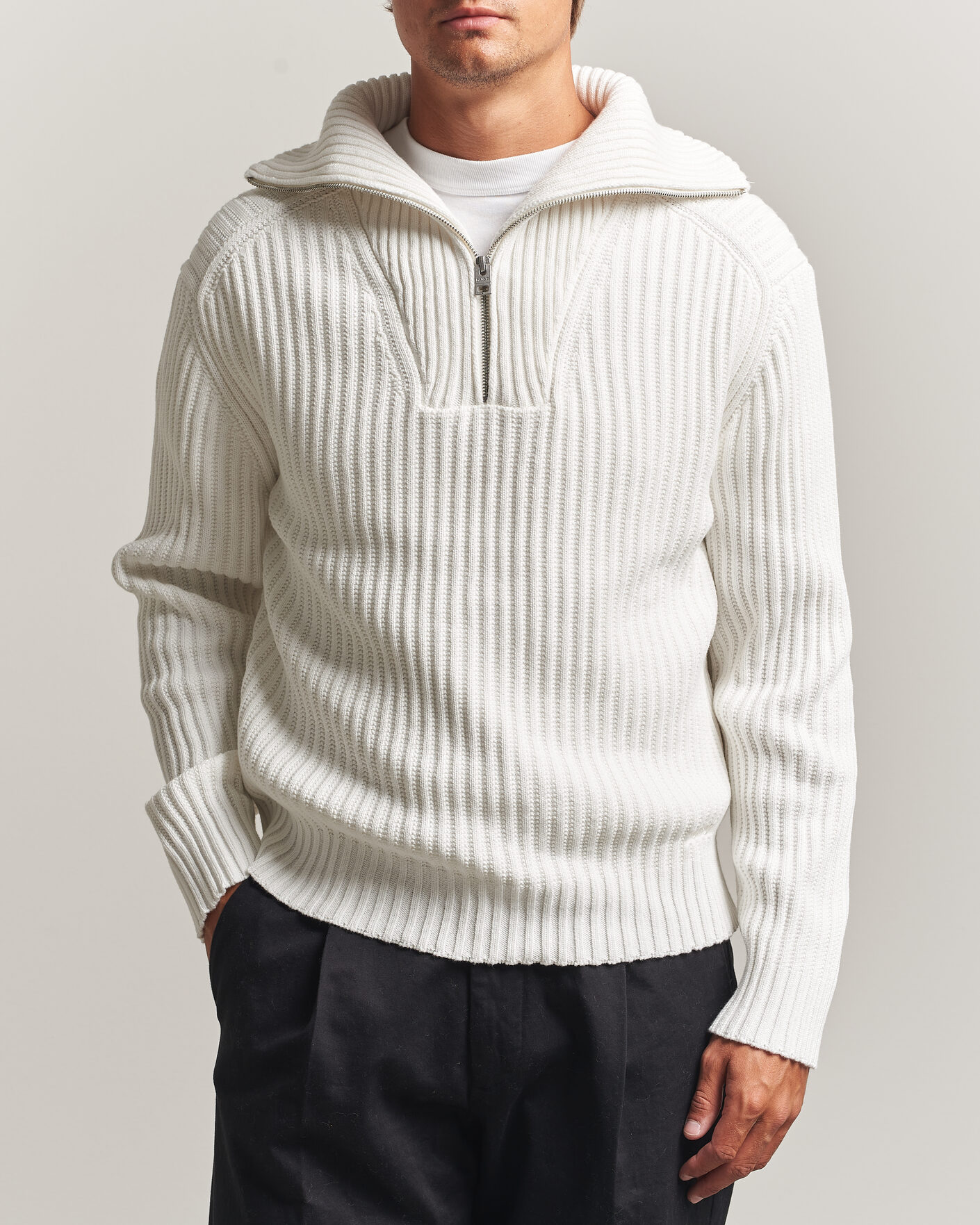 Homme | Pulls Et Tricots | HUGO | Srtithon Cotton Knitted Half Zip Natural