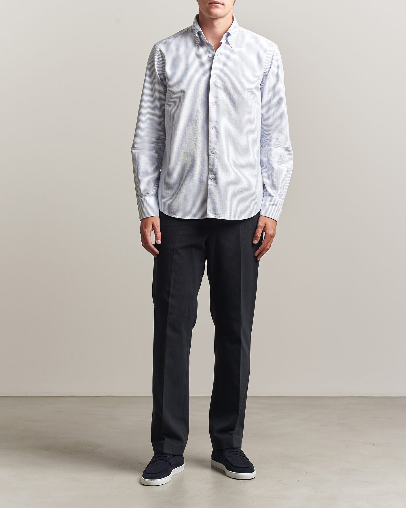Homme | Chemises | Grigio | Oxford Button Down Shirt Light Blue Stripe
