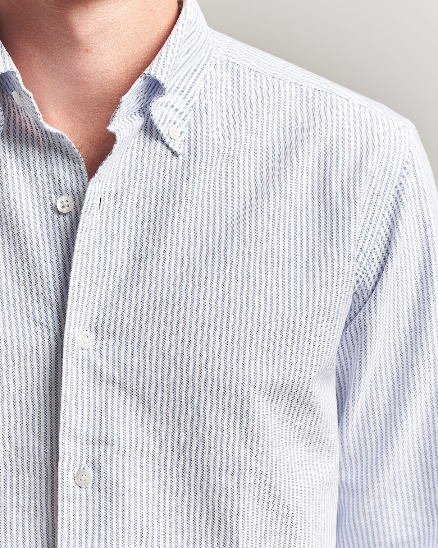 Homme | Chemises | Grigio | Oxford Button Down Shirt Light Blue Stripe