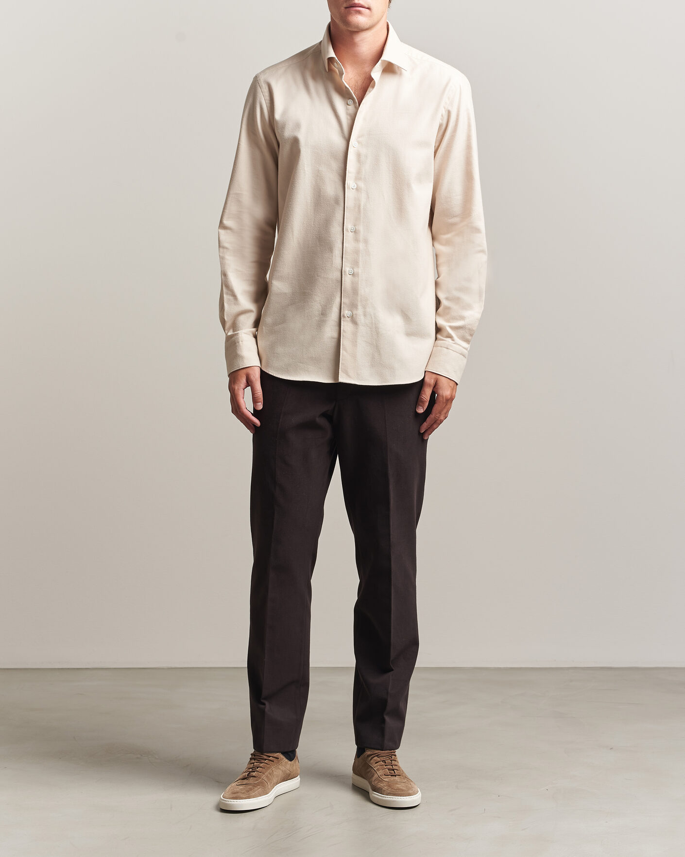 Homme | Chemises | Grigio | Washed Flannel Shirt Off White