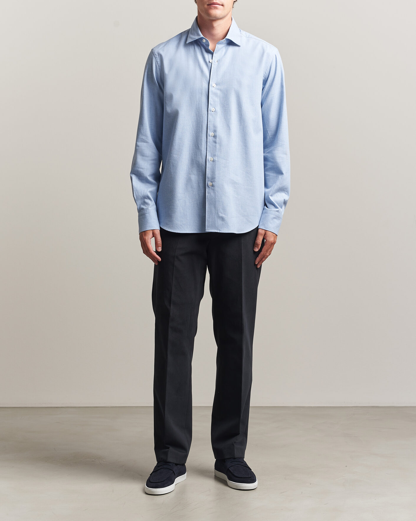 Homme | Chemises | Grigio | Washed Flannel Shirt Light Blue