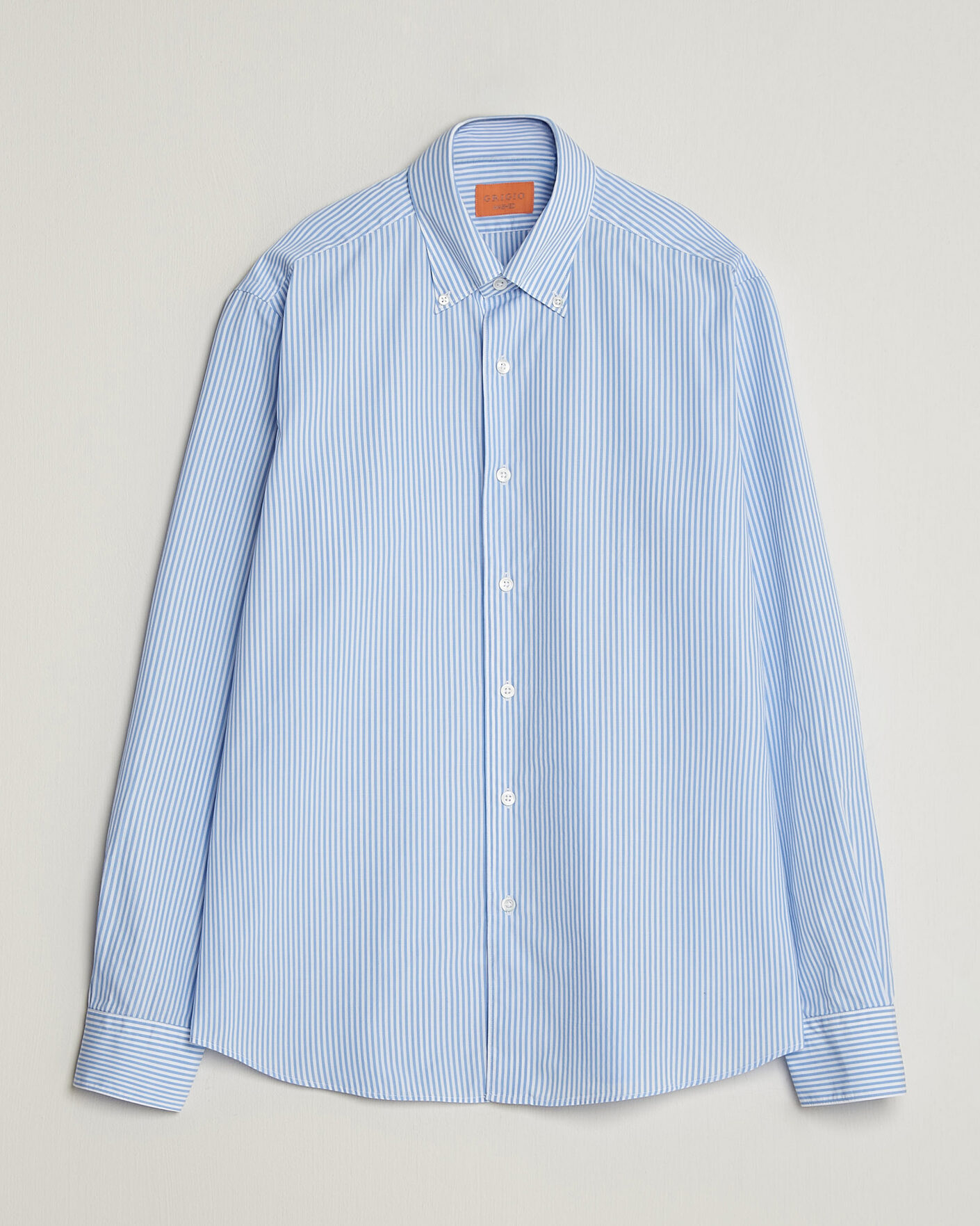 Homme | Chemises | Grigio | Popeline Button Down Shirt Light Blue Stripe