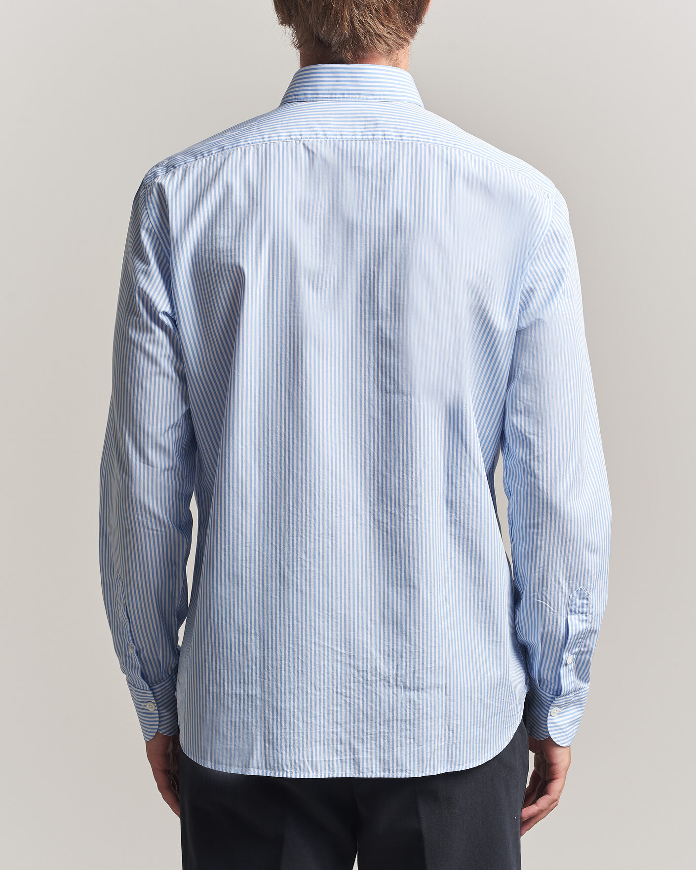 Homme | Chemises | Grigio | Popeline Button Down Shirt Light Blue Stripe