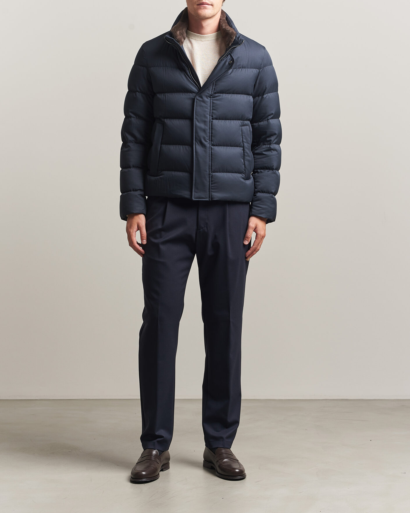 Homme | Manteaux Et Vestes | Herno | Faux Fur Down Jacket Navy