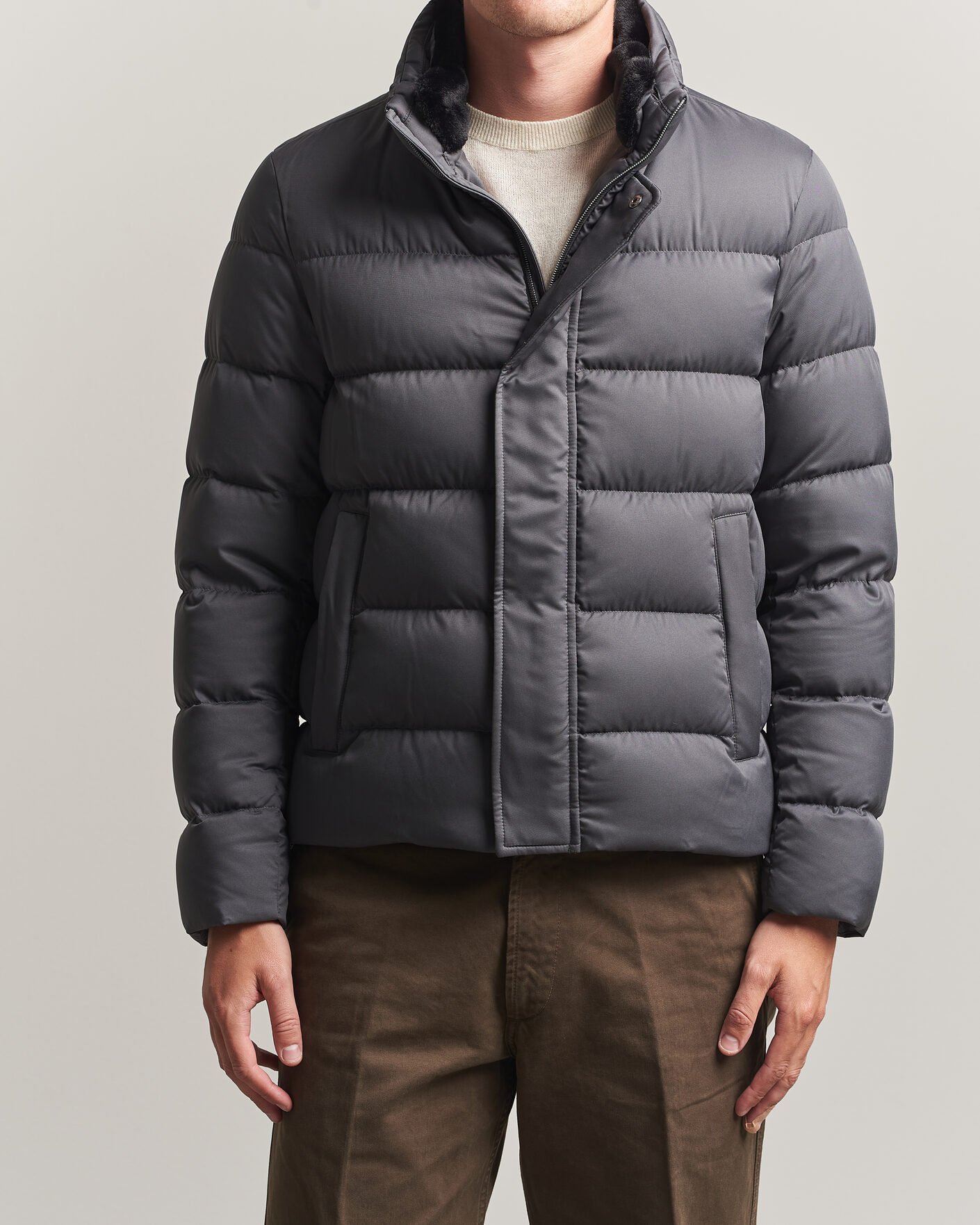 Homme | Manteaux Et Vestes | Herno | Faux Fur Down Jacket Dark Grey