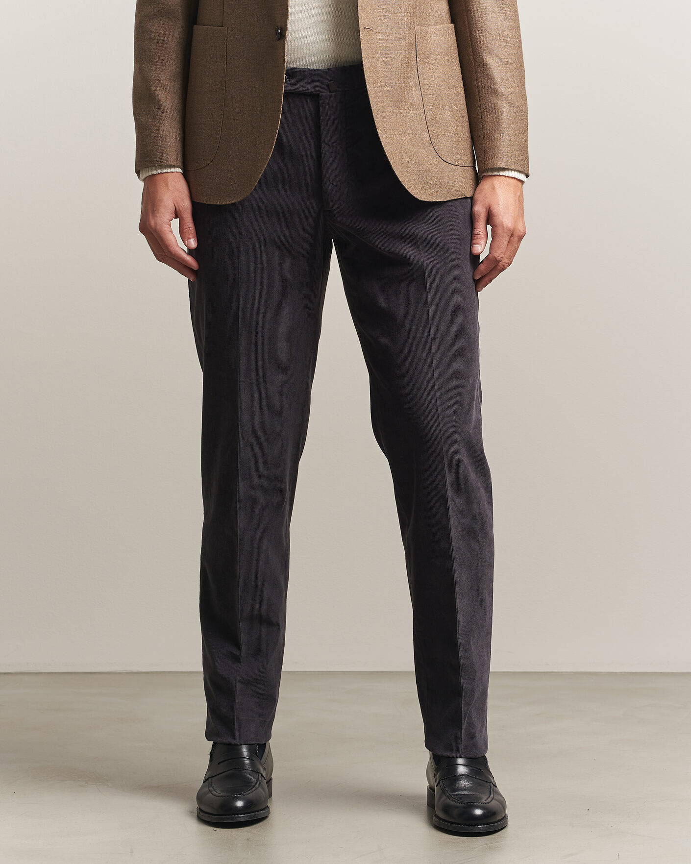 Homme | Pantalons | Incotex | Regular Fit Baby Corduroy Trousers Dark Grey
