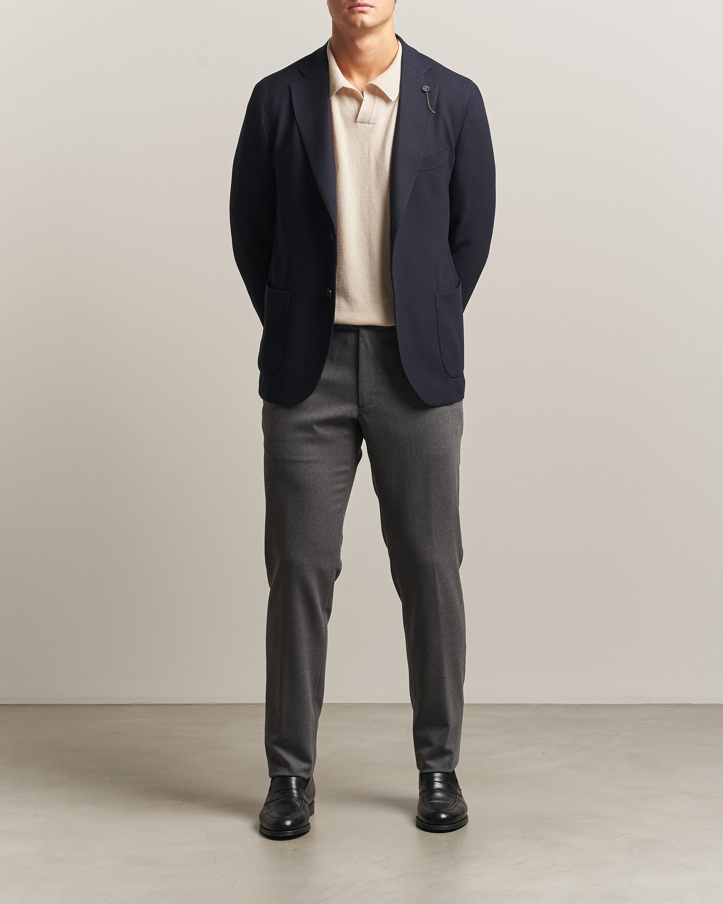 Homme | Pantalons | Incotex | Slim Fit Washable Flannel Trousers Grey Melange