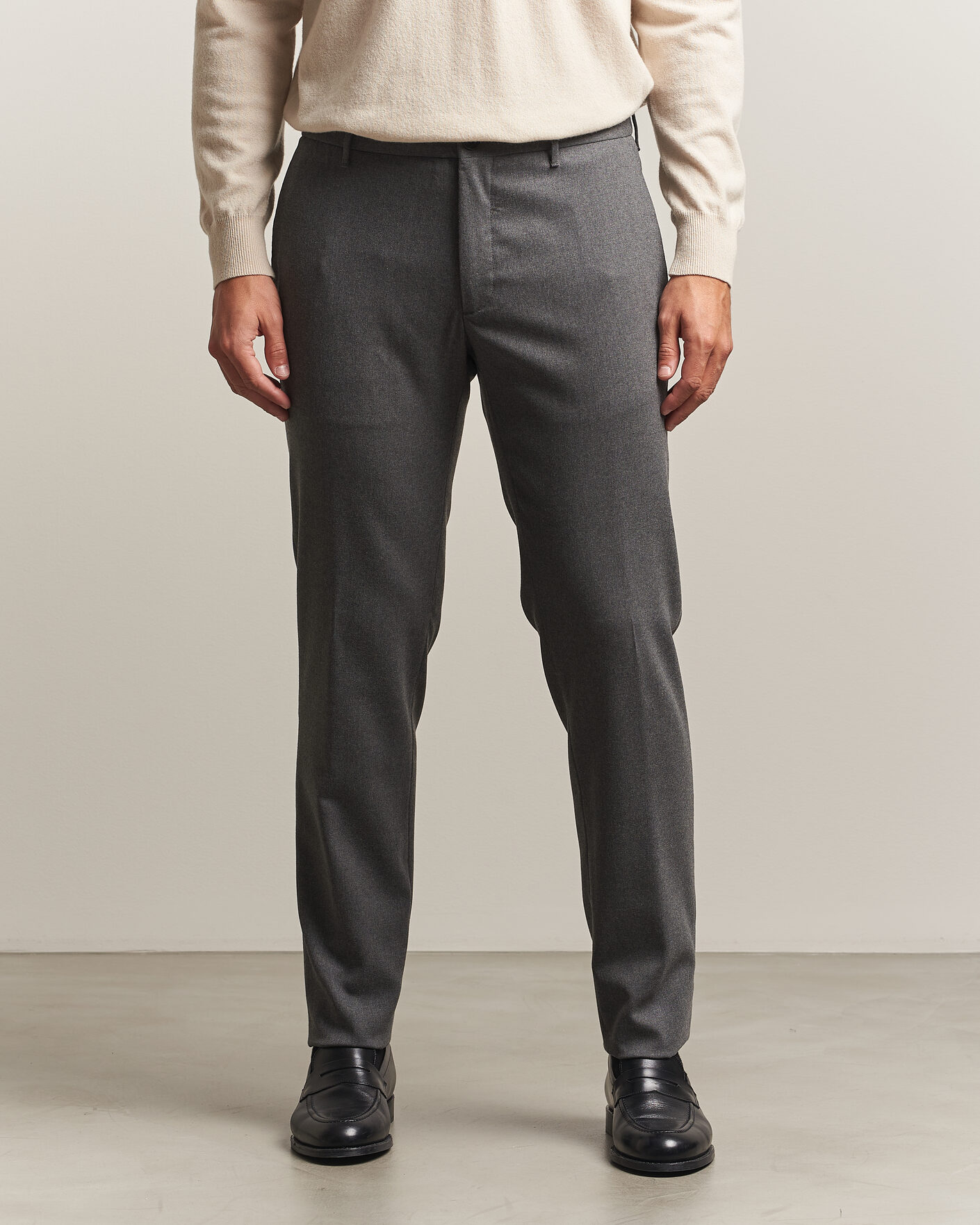 Homme | Pantalons | Incotex | Slim Fit Washable Flannel Trousers Grey Melange