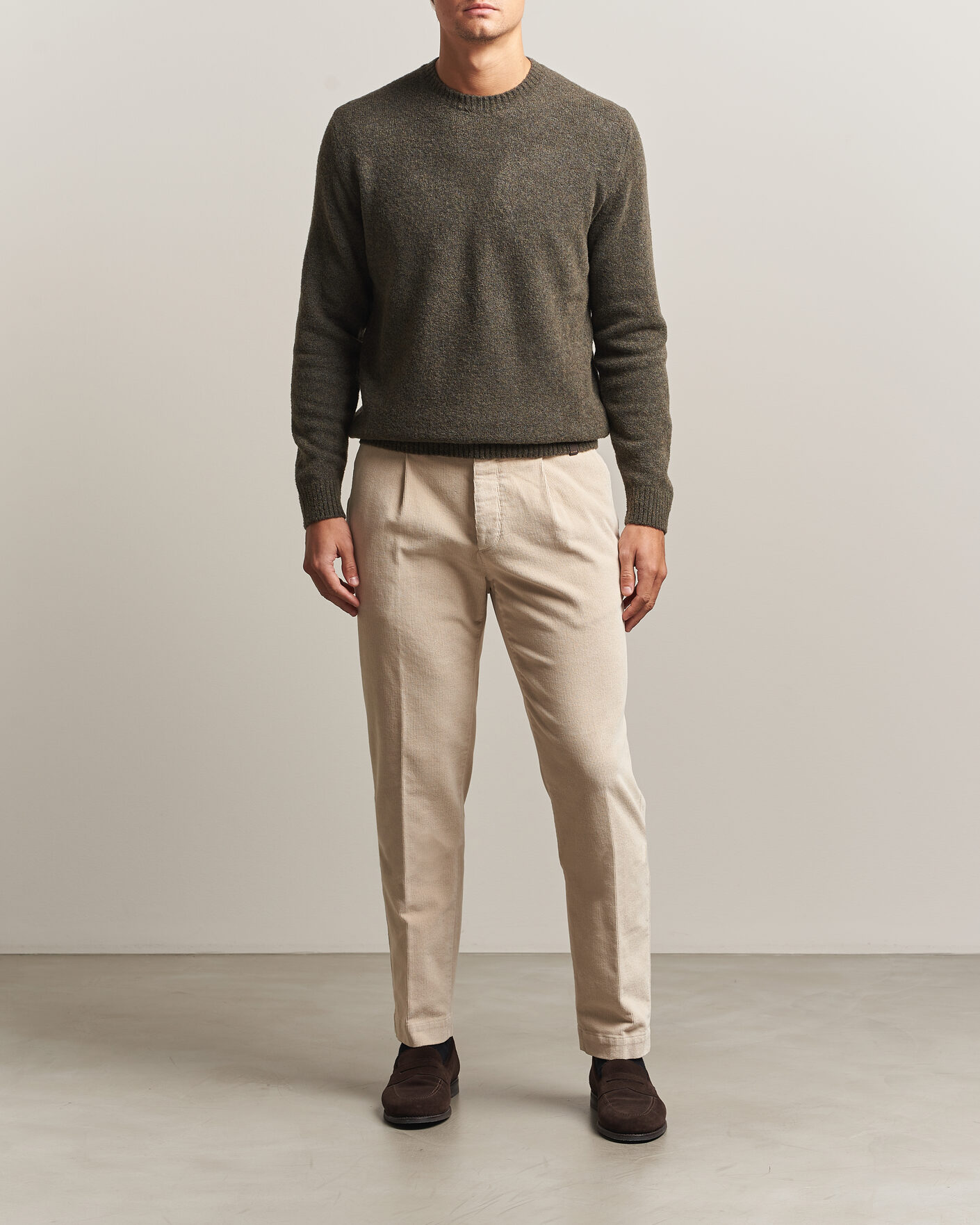 Homme | Pantalons | Incotex | Regular Fit Washed Corduroy Slacks Off White