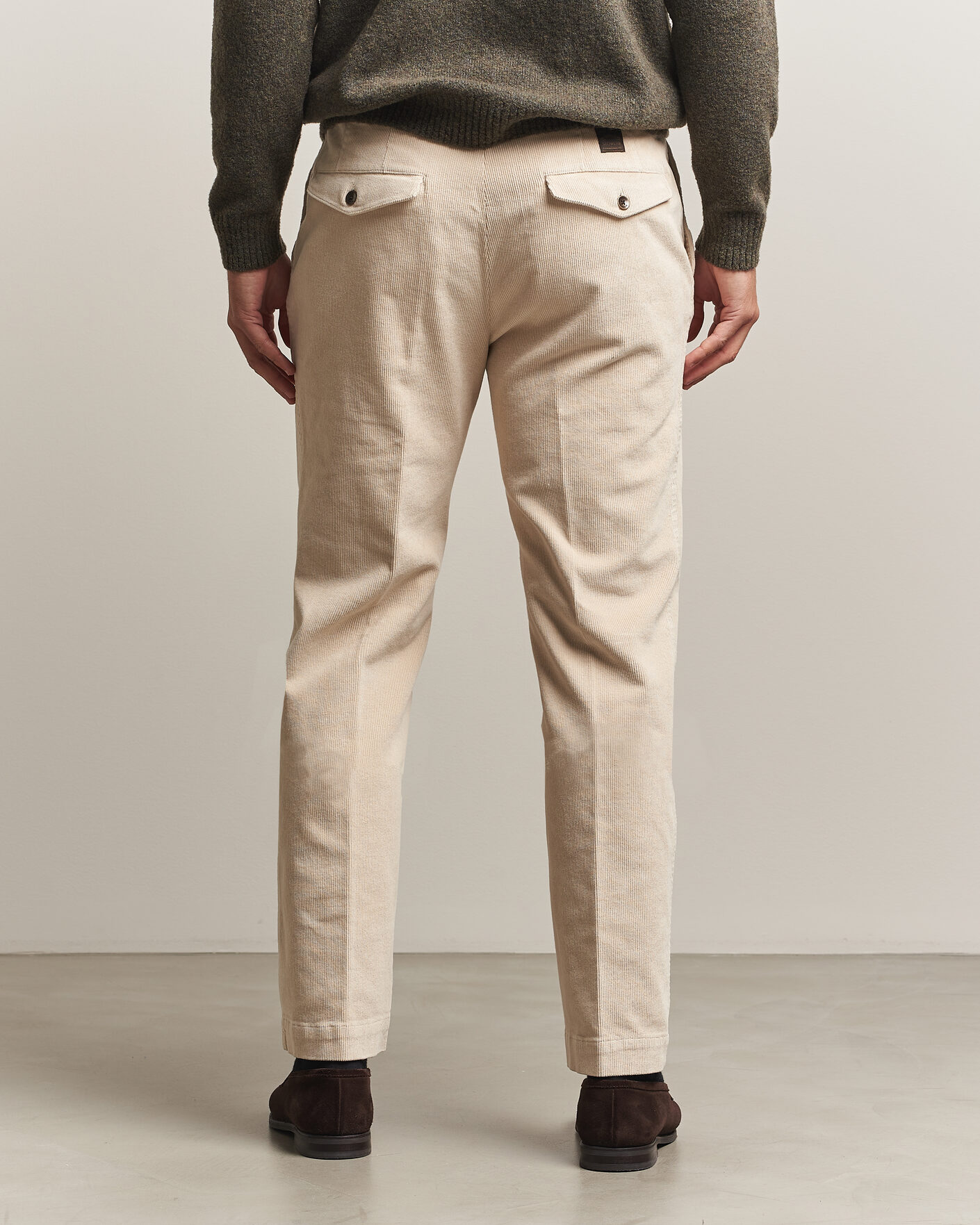 Homme | Pantalons | Incotex | Regular Fit Washed Corduroy Slacks Off White