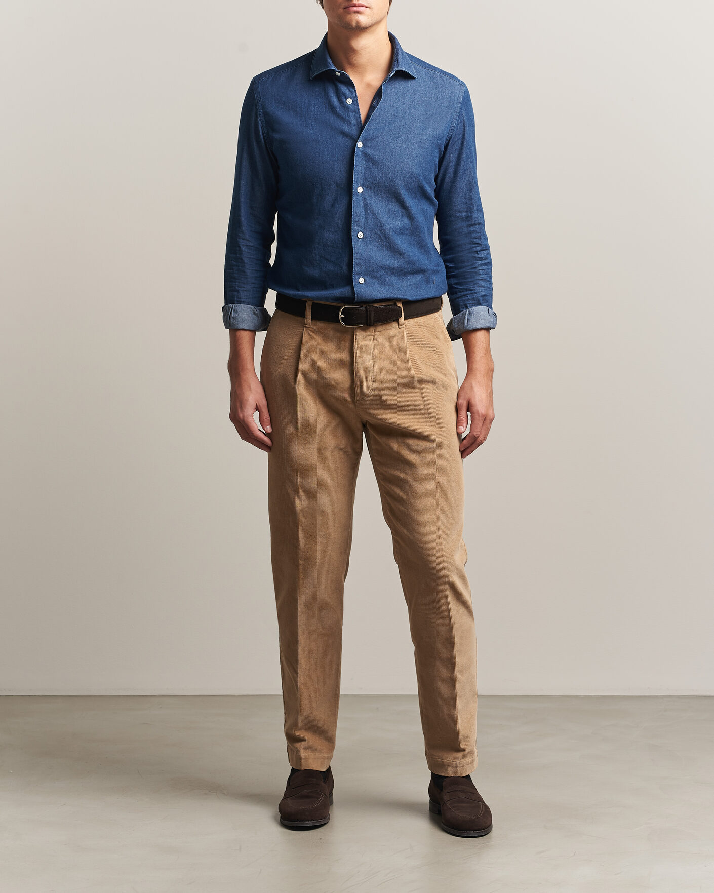 Homme | Pantalons | Incotex | Regular Fit Washed Corduroy Slacks Khaki