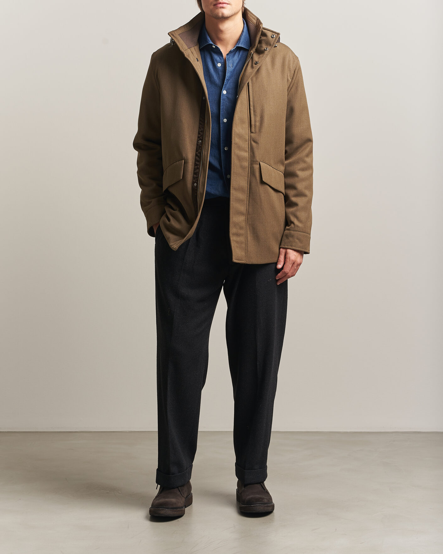 Homme | Manteaux Et Vestes | Incotex | Water Repellent Rain Caban Country Green