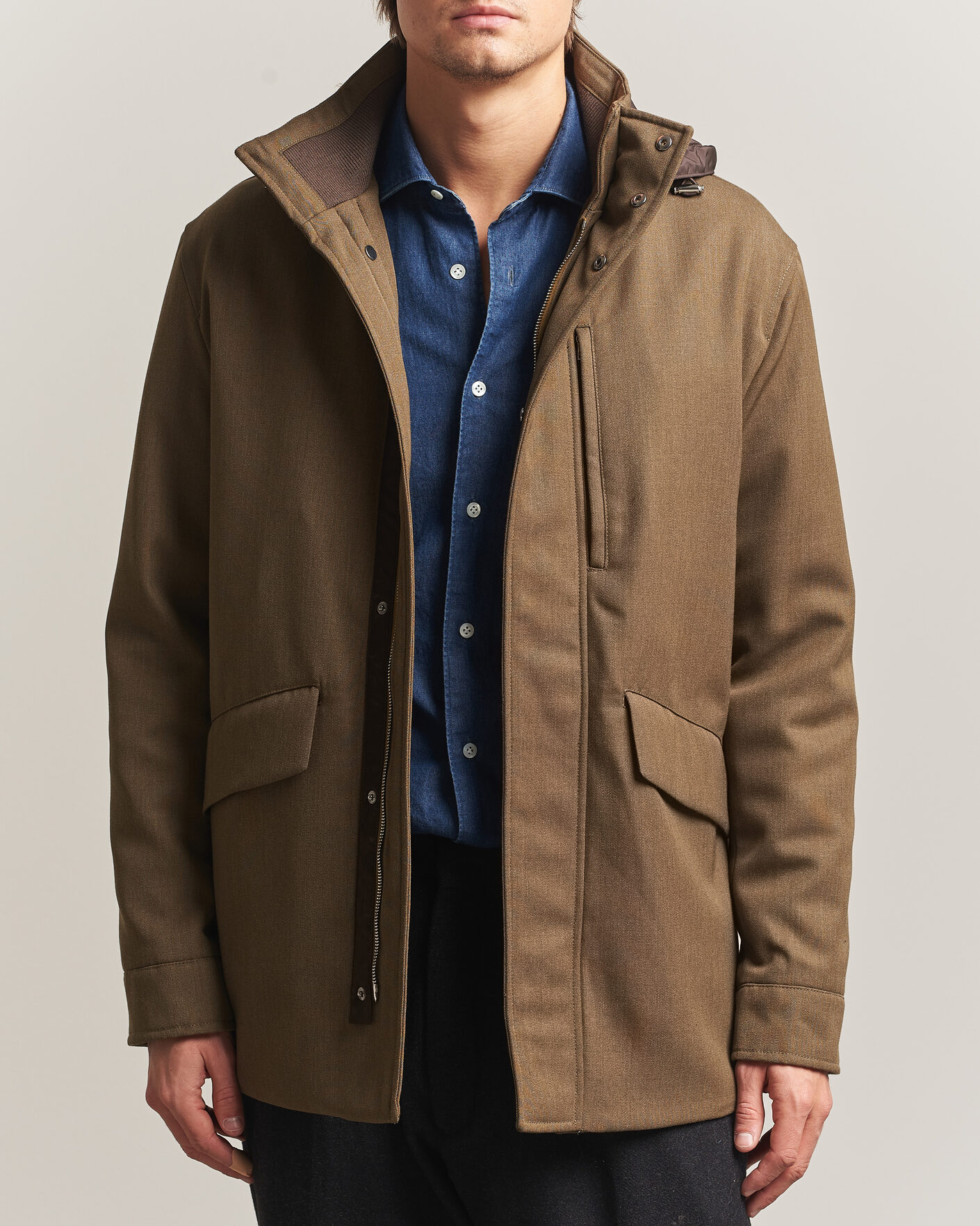 Homme | Manteaux Et Vestes | Incotex | Water Repellent Rain Caban Country Green