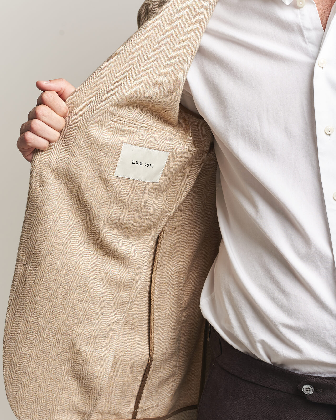 Homme | Blazers | L.B.M. 1911 | Jack Cotton Herringbone Blazer Beige