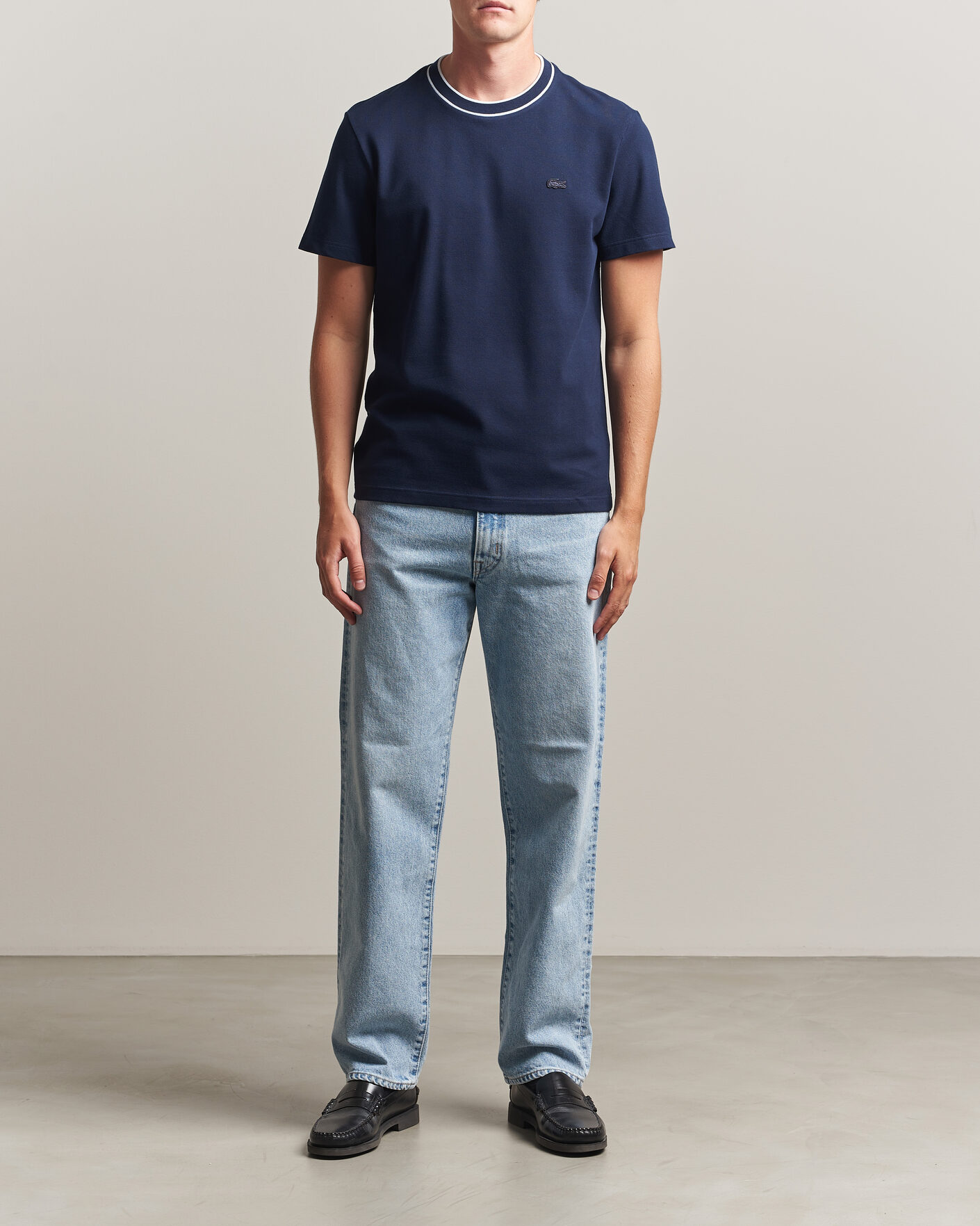 Homme | T-shirts | Lacoste | Contrast Rib Piqué T-Shirt Navy Blue