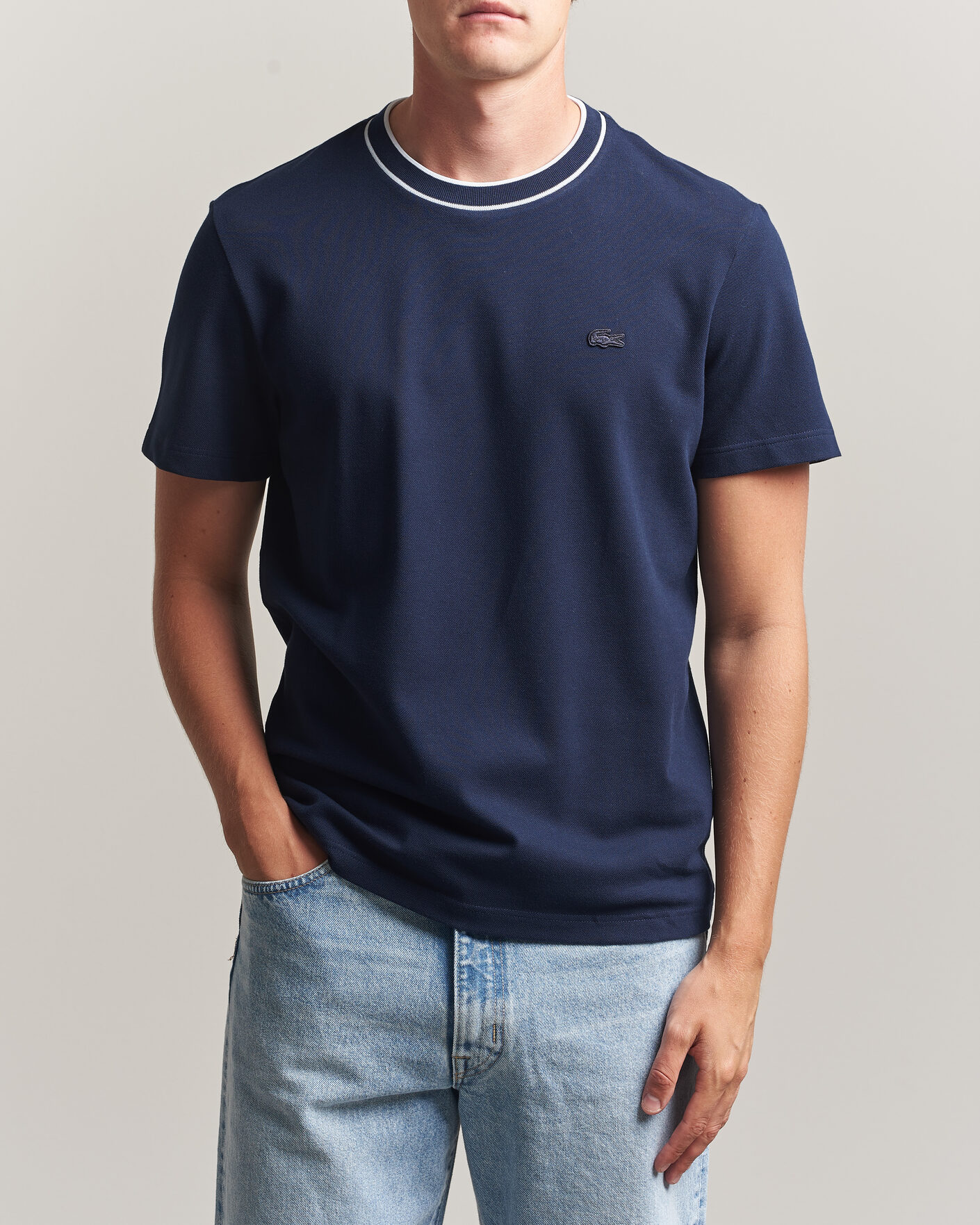 Homme | T-shirts | Lacoste | Contrast Rib Piqué T-Shirt Navy Blue