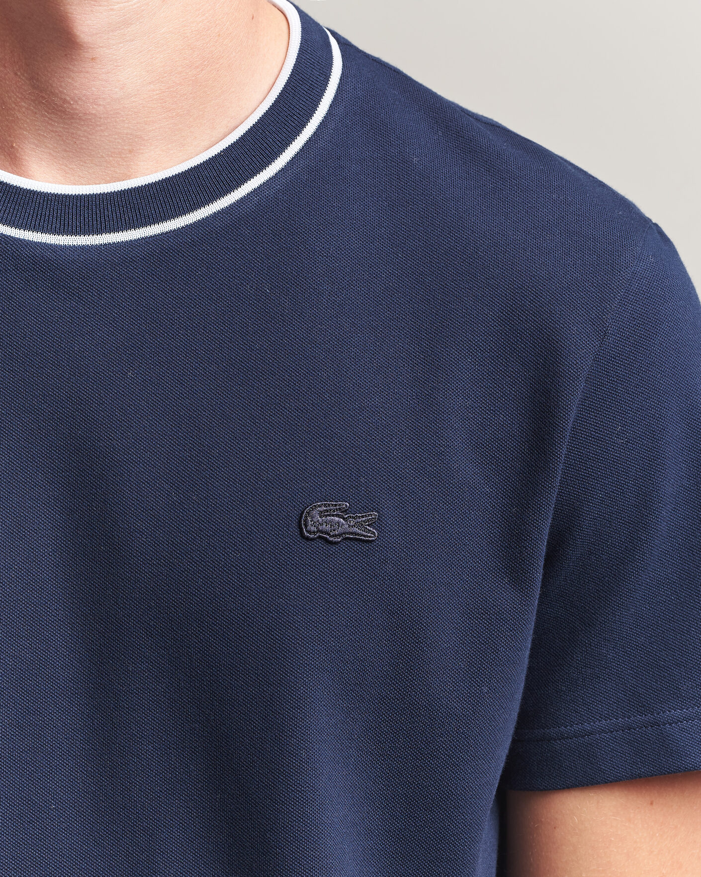Homme | T-shirts | Lacoste | Contrast Rib Piqué T-Shirt Navy Blue