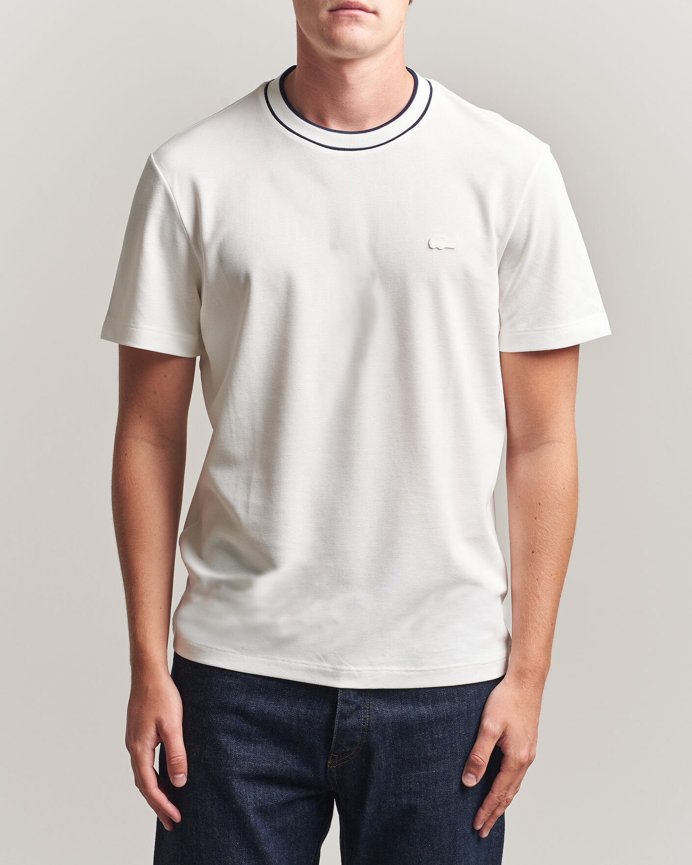 Homme | T-shirts | Lacoste | Contrast Rib Piqué T-Shirt Flour
