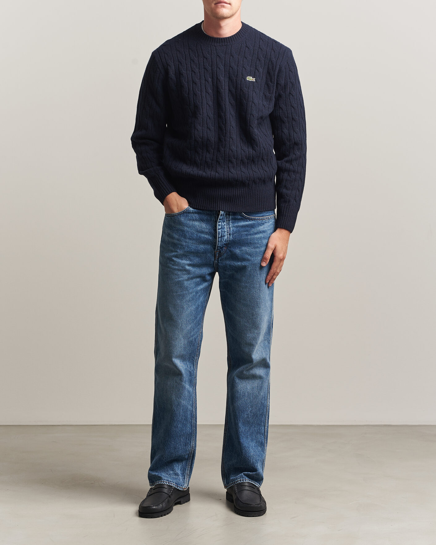 Homme | Pulls Et Tricots | Lacoste | Carded Wool Cable Crew Neck Navy Blue