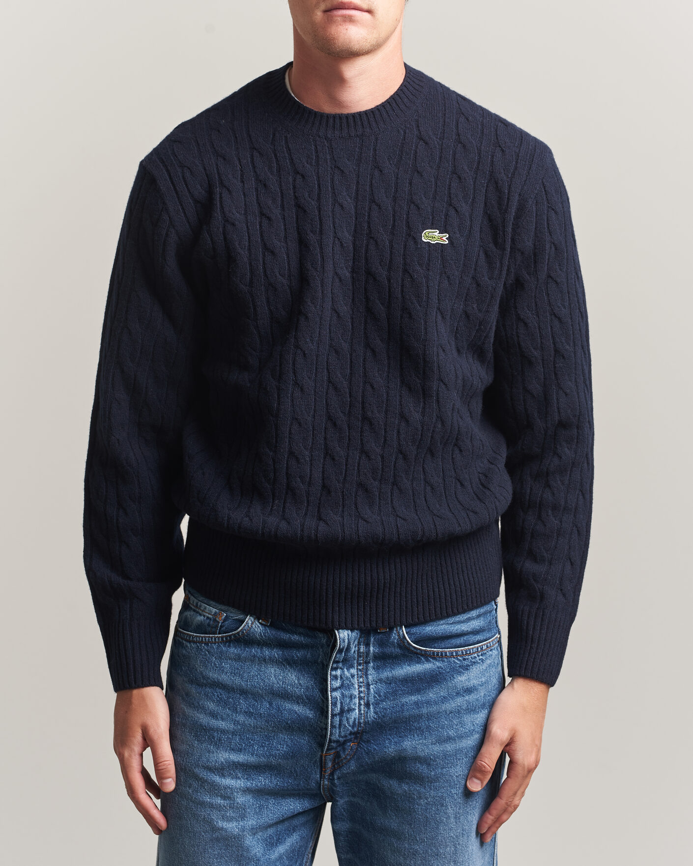 Homme | Pulls Et Tricots | Lacoste | Carded Wool Cable Crew Neck Navy Blue