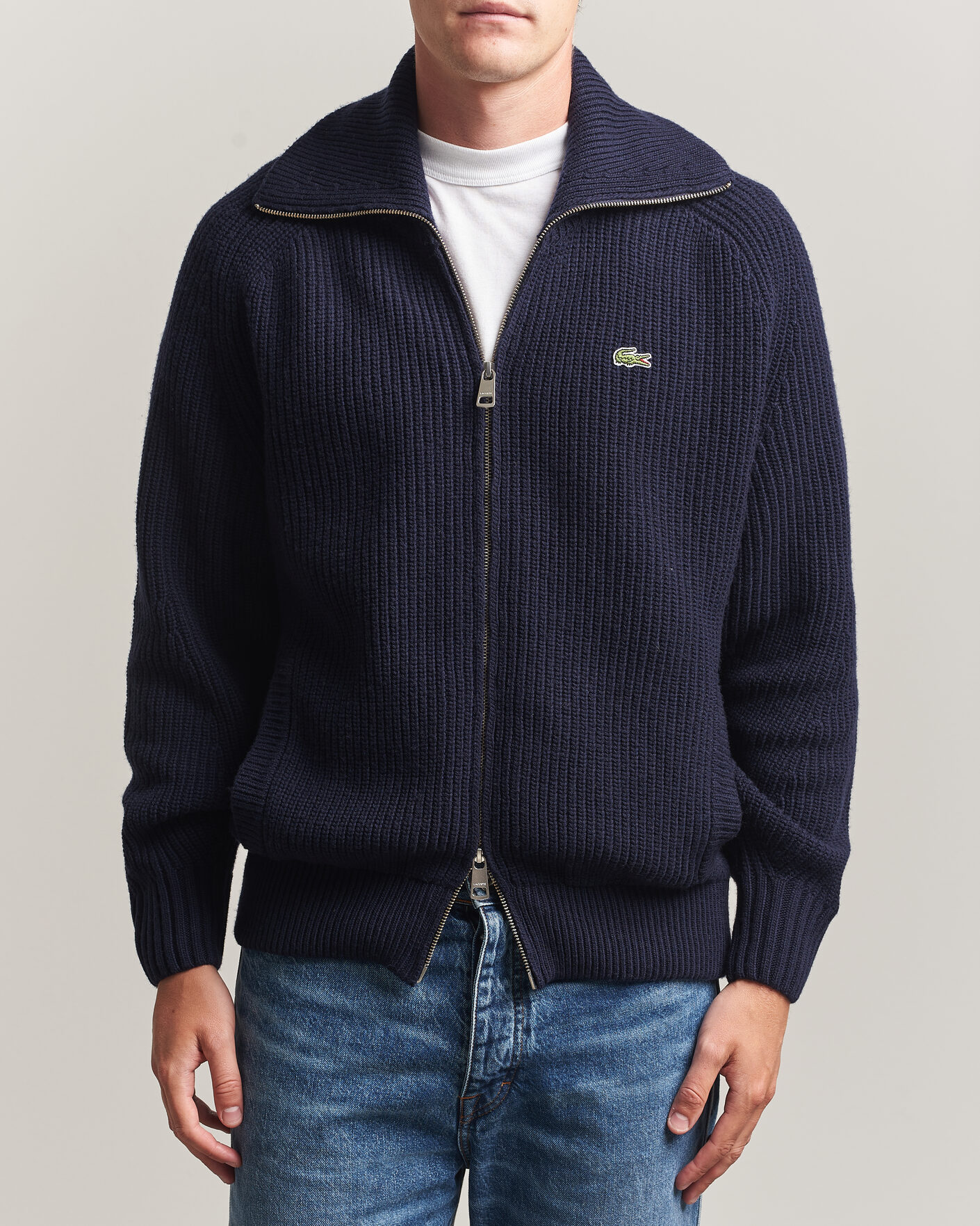 Homme | Pulls Et Tricots | Lacoste | Heavy Wool Knitted Full Zip Navy Blue