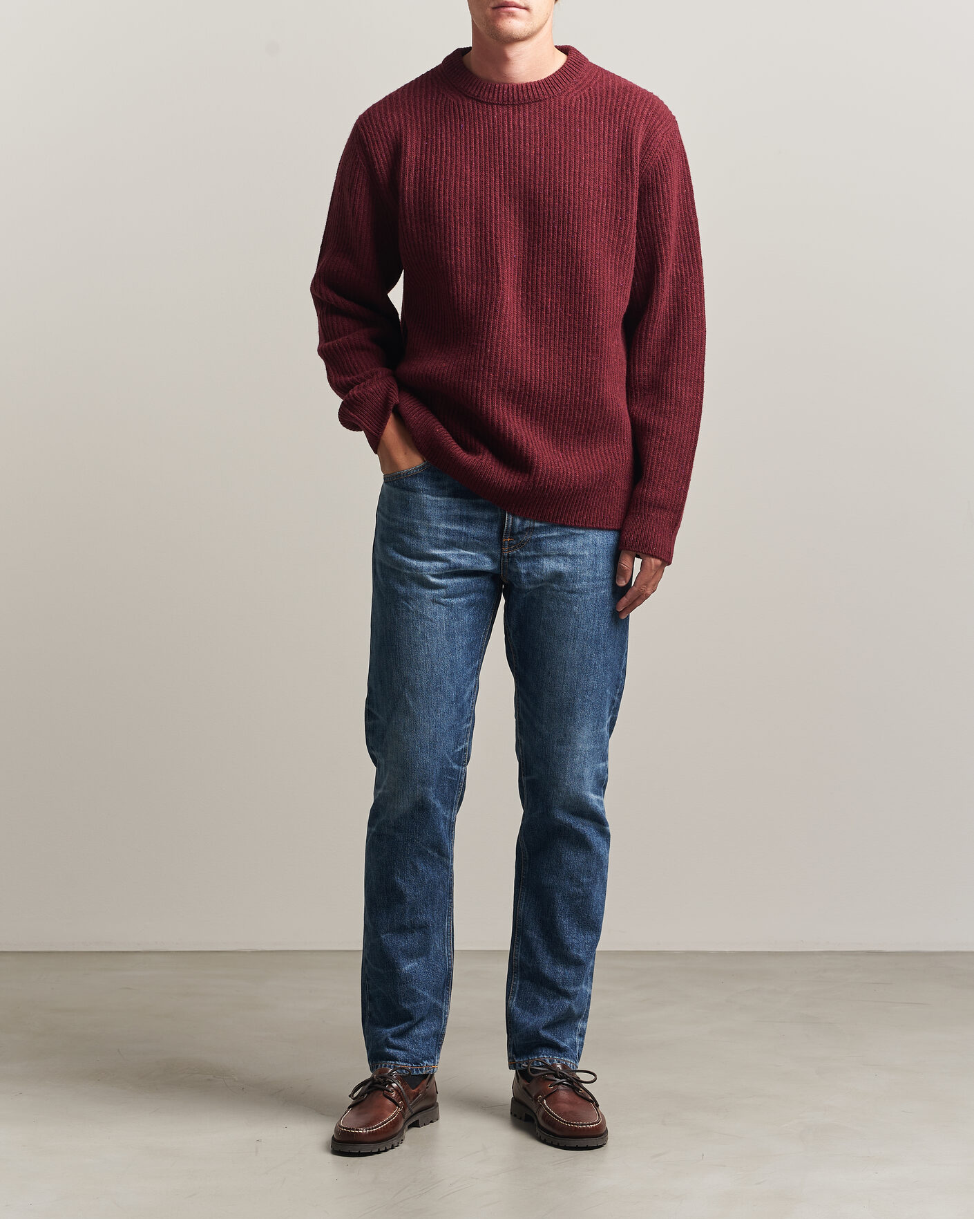 Homme | Pulls Et Tricots | Nudie Jeans | August Wool Rib Knitted Sweater Burgundy
