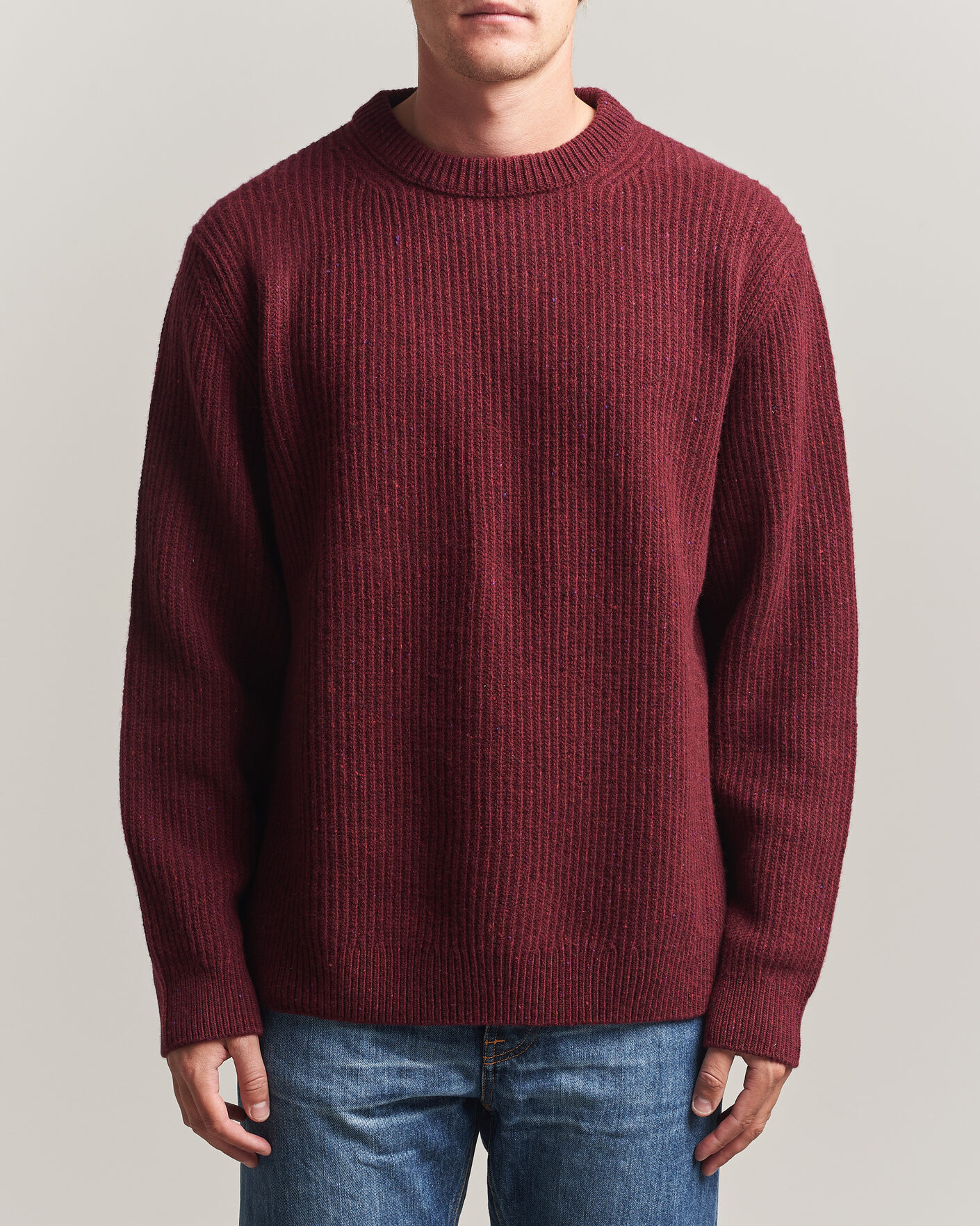 Homme | Pulls Et Tricots | Nudie Jeans | August Wool Rib Knitted Sweater Burgundy