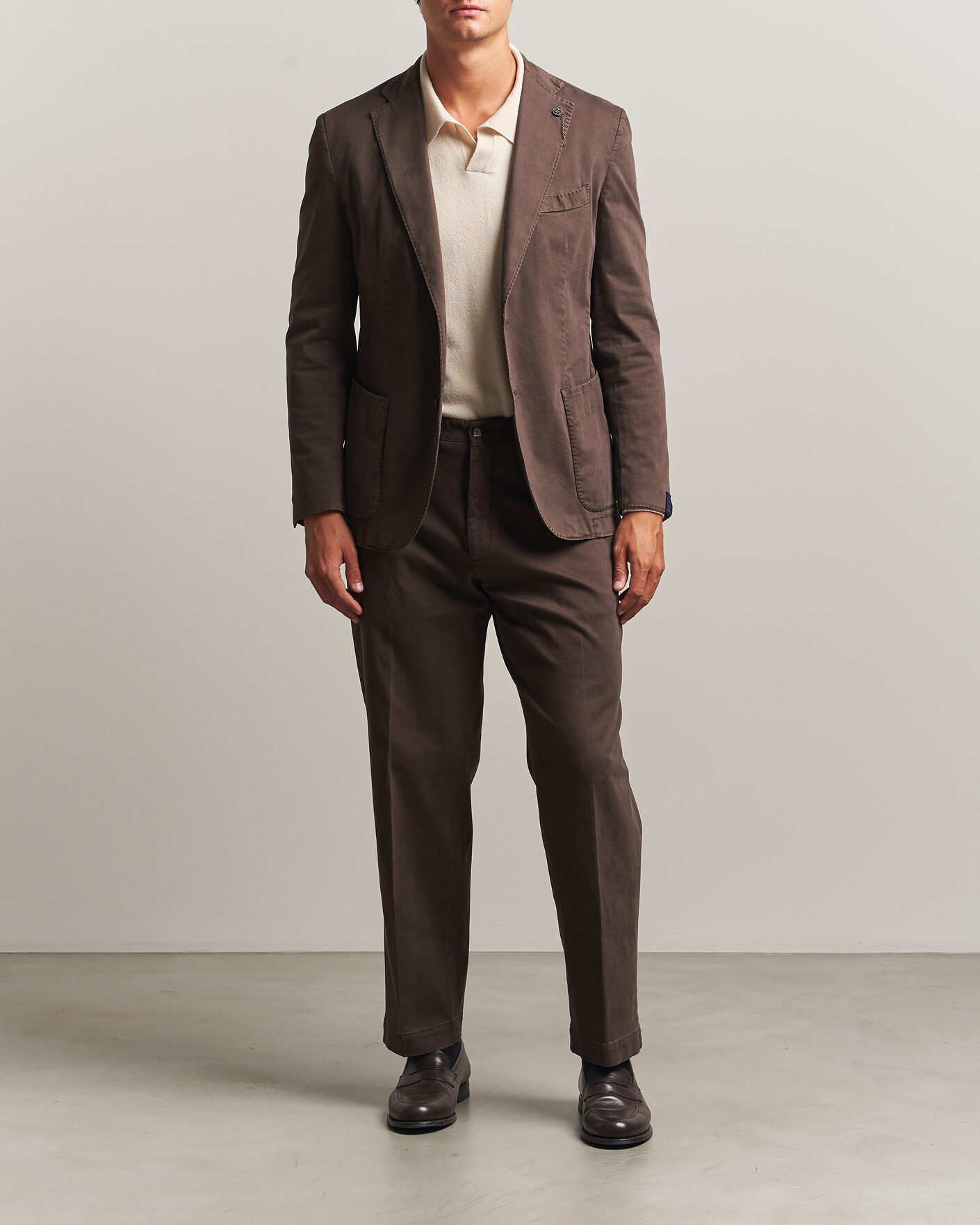 Homme | Blazers | Santaniello | Washed Cotton Patch Pocket Blazer Brown