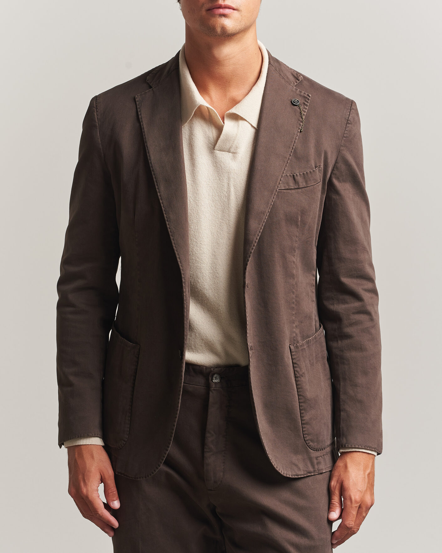Homme | Blazers | Santaniello | Washed Cotton Patch Pocket Blazer Brown