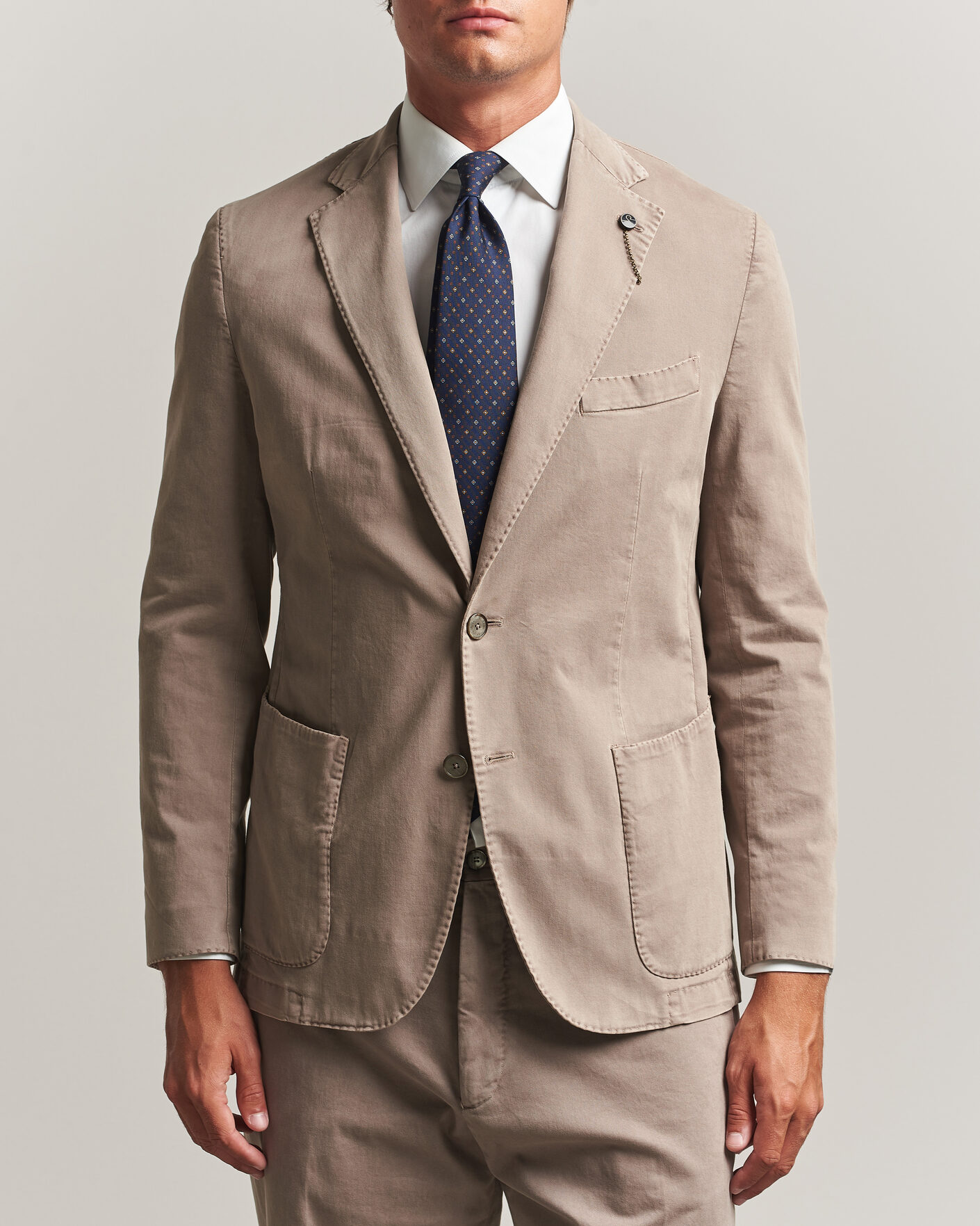Homme | Blazers | Santaniello | Washed Cotton Patch Pocket Blazer Taupe