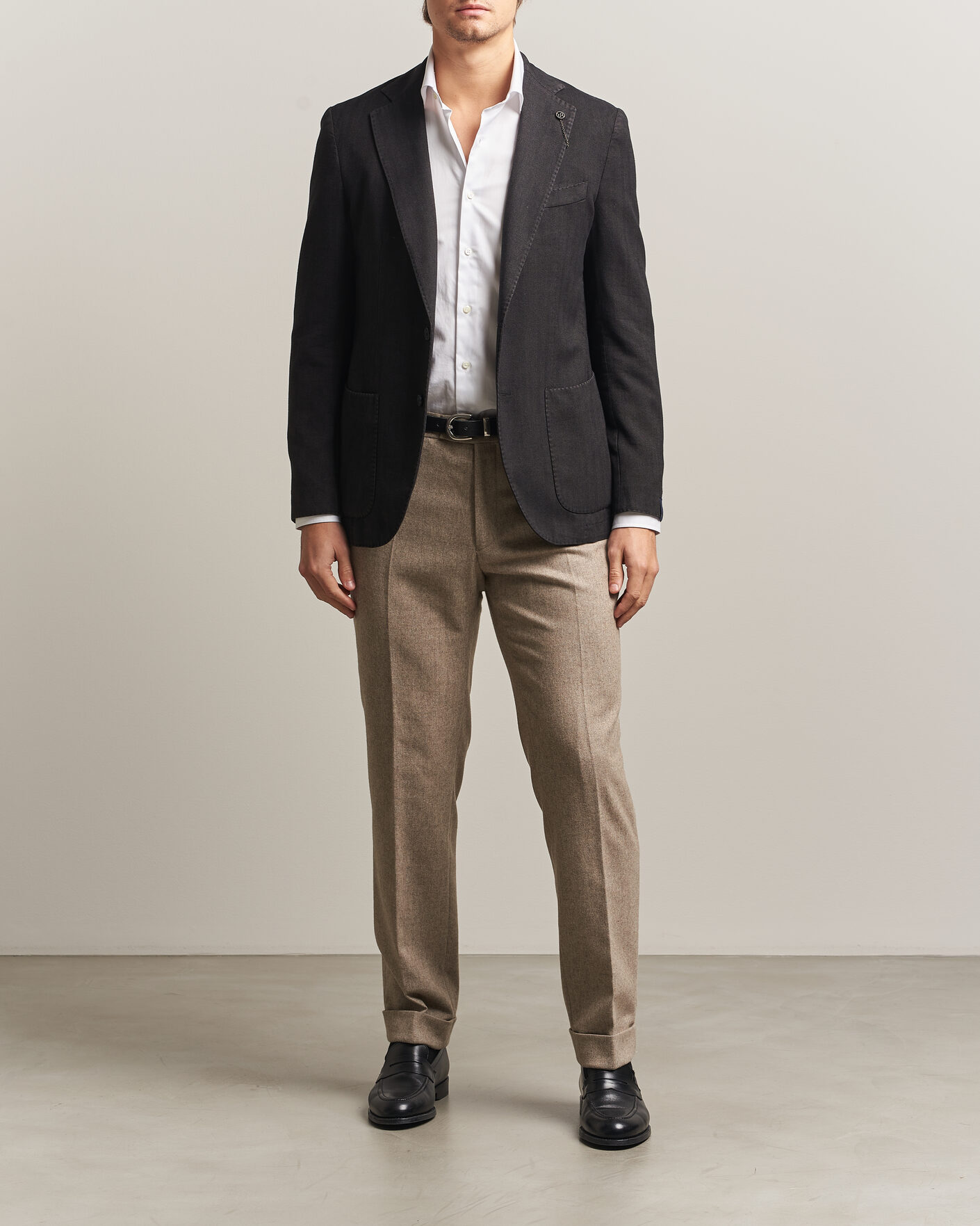 Homme | Blazers | Santaniello | Soft Touch Cotton Herringbone Blazer Black