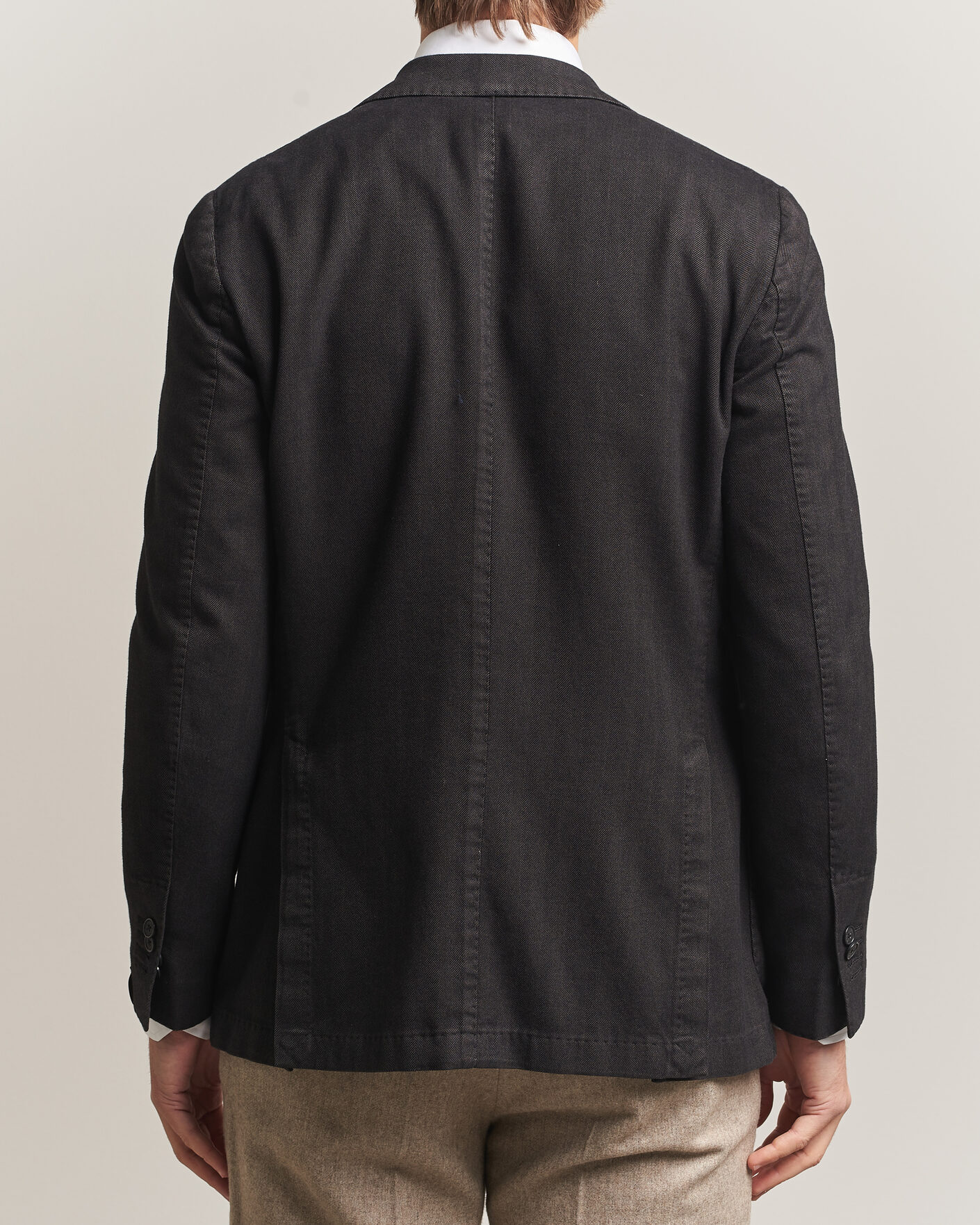 Homme | Blazers | Santaniello | Soft Touch Cotton Herringbone Blazer Black