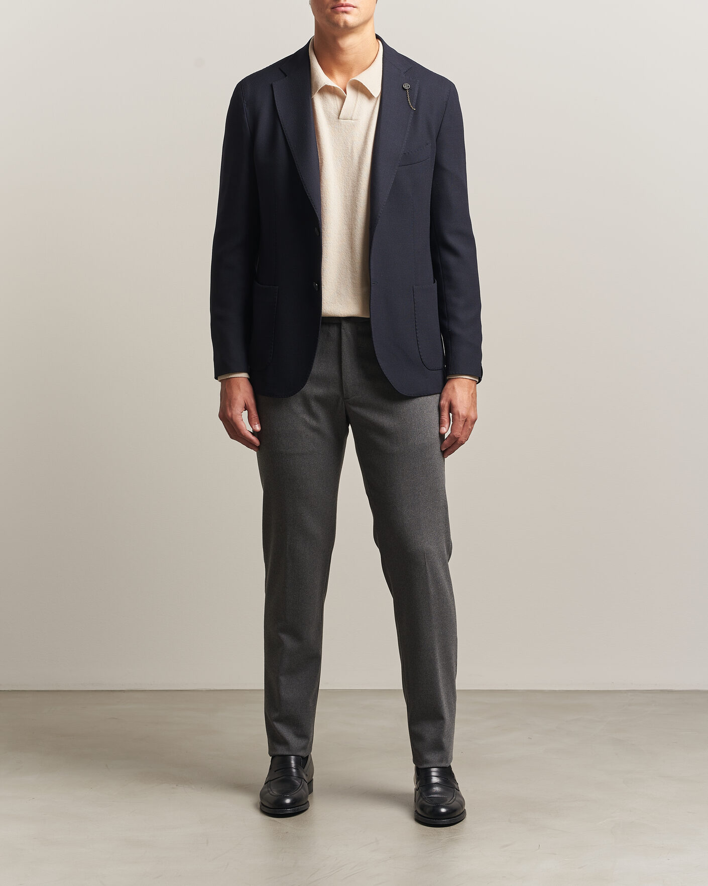 Homme | Blazers | Santaniello | Wool Mini Hopsack Blazer Navy