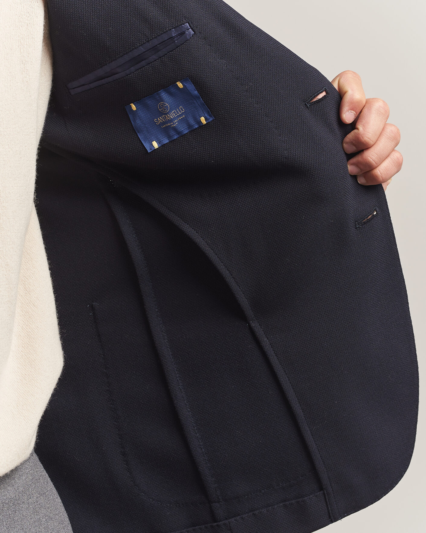Homme | Blazers | Santaniello | Wool Mini Hopsack Blazer Navy