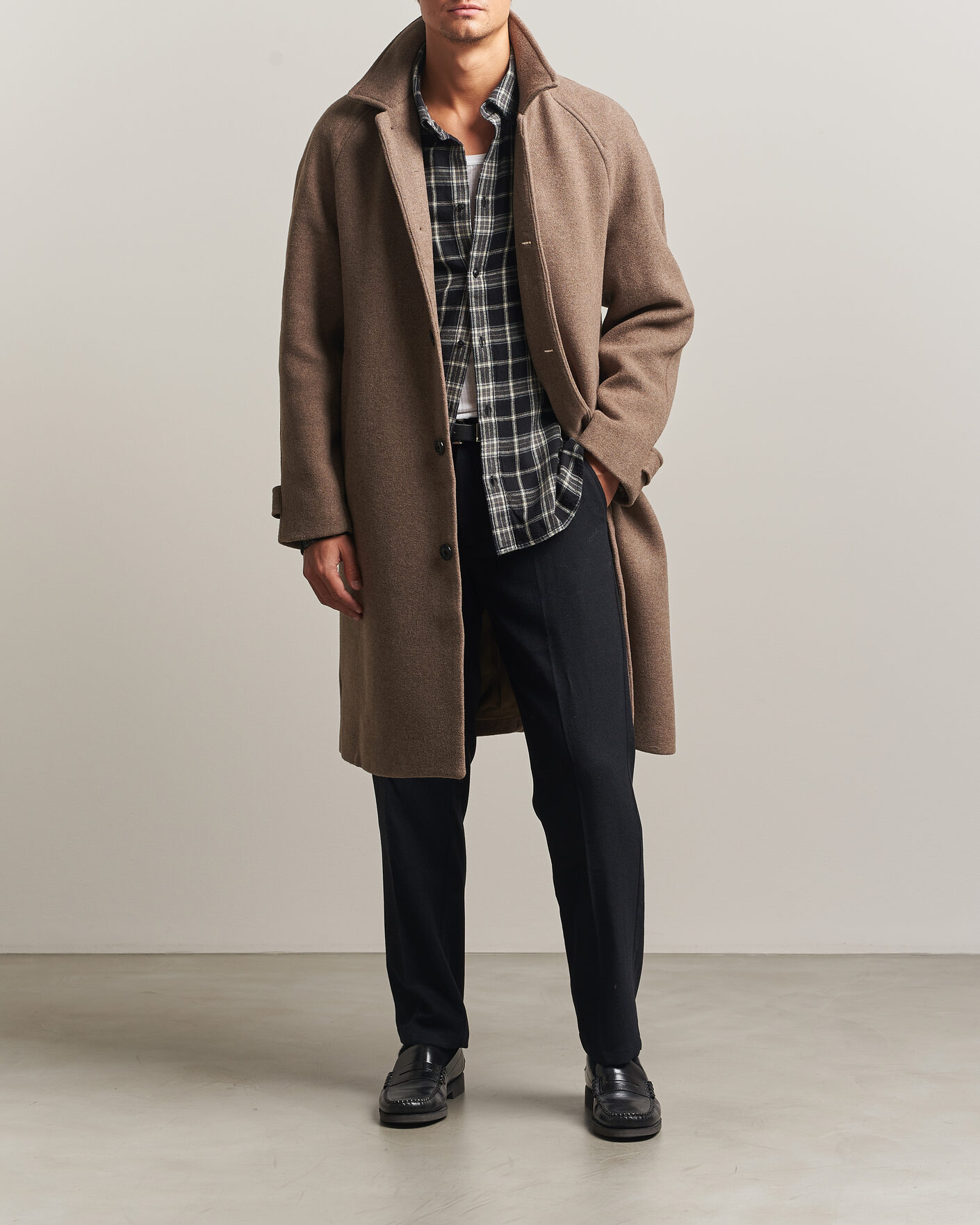 Homme | Manteaux Et Vestes | LES DEUX | Solid Wool Coat Dark Sand Melange