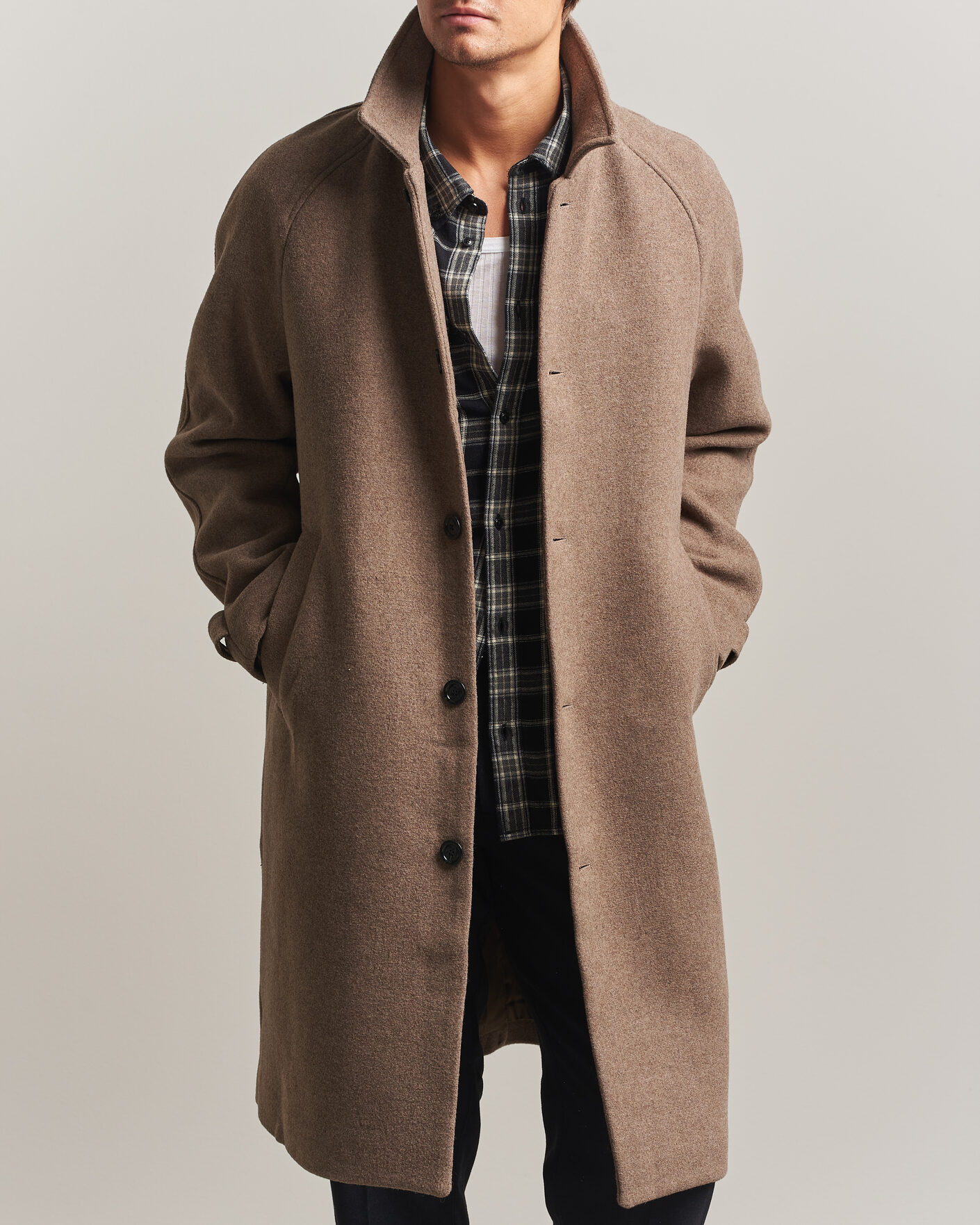 Homme | Manteaux Et Vestes | LES DEUX | Solid Wool Coat Dark Sand Melange