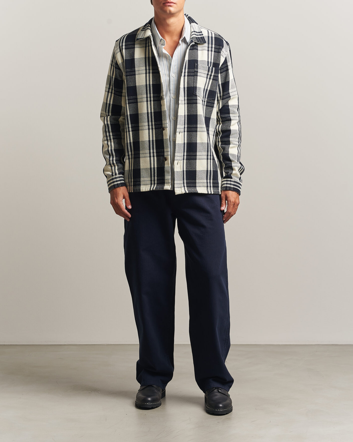 Homme | Chemises | LES DEUX | Structured Check Overshirt Dark Navy