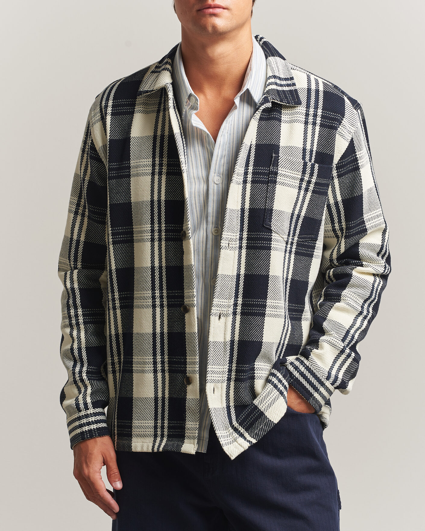 Homme | Chemises | LES DEUX | Structured Check Overshirt Dark Navy