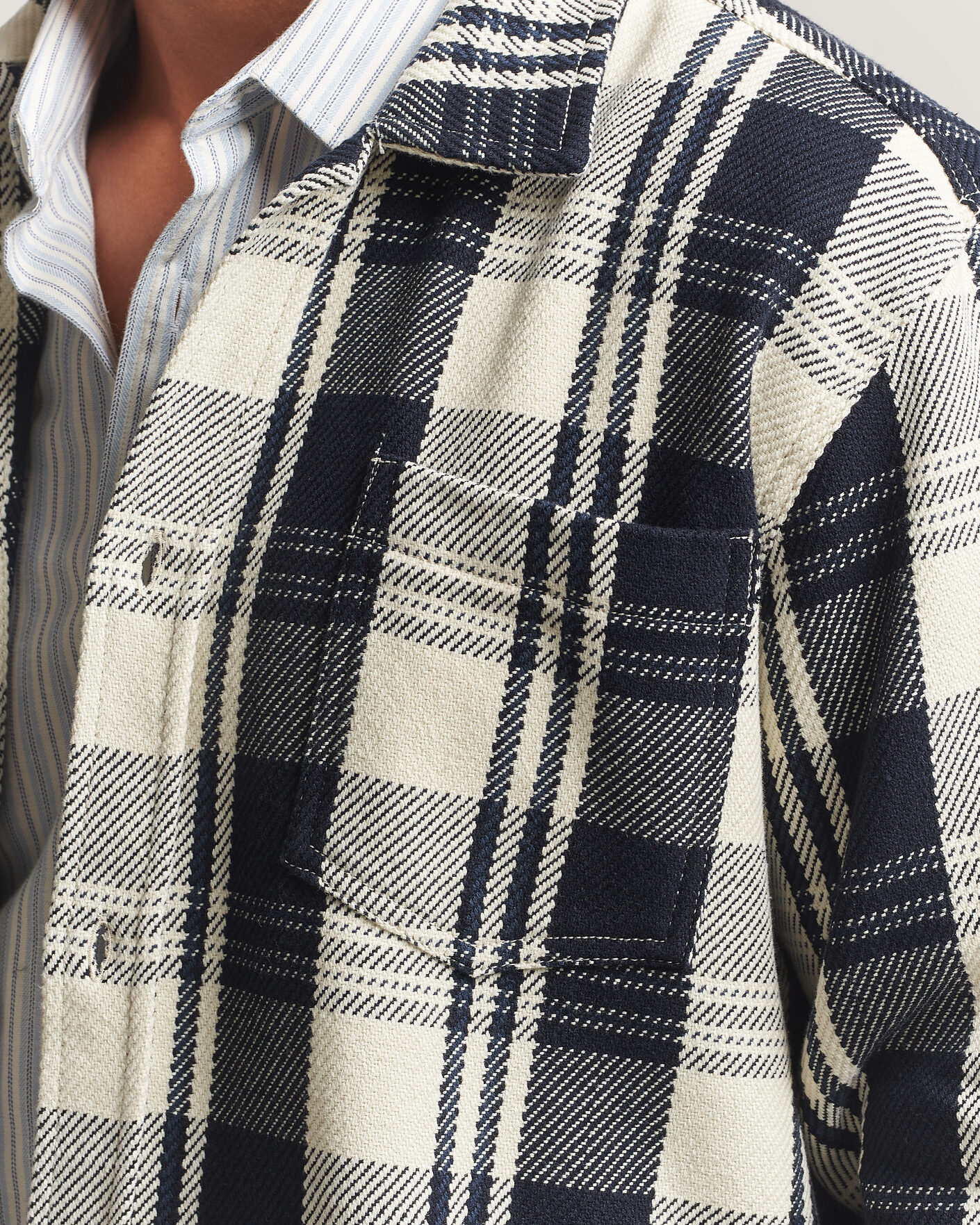 Homme | Chemises | LES DEUX | Structured Check Overshirt Dark Navy