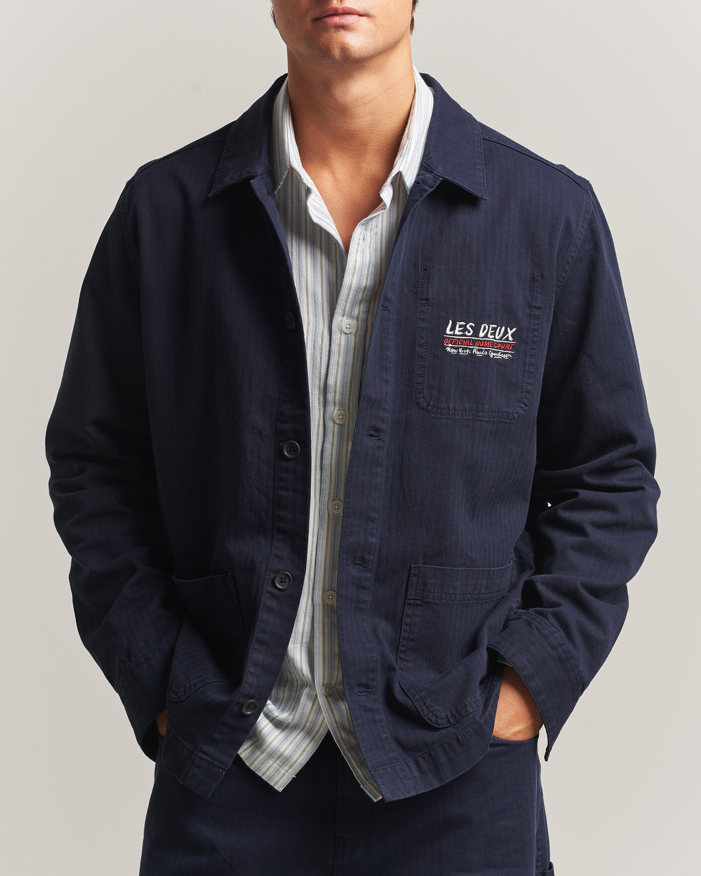 Homme | Chemises | LES DEUX | Herringbone Artist Overshirt Dark Navy