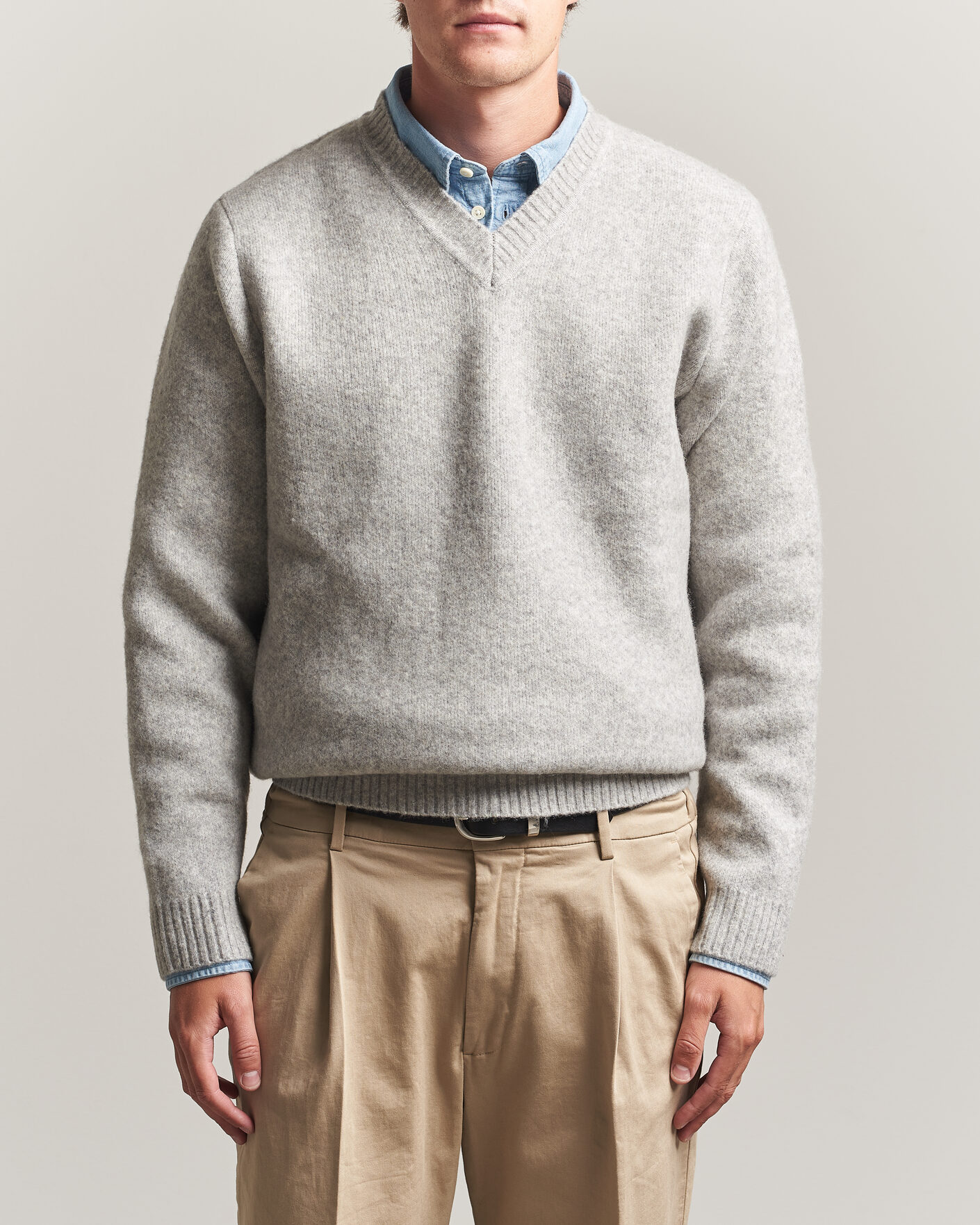 Homme | Pulls Et Tricots | LES DEUX | Melange V-Neck Knit Grey Melange