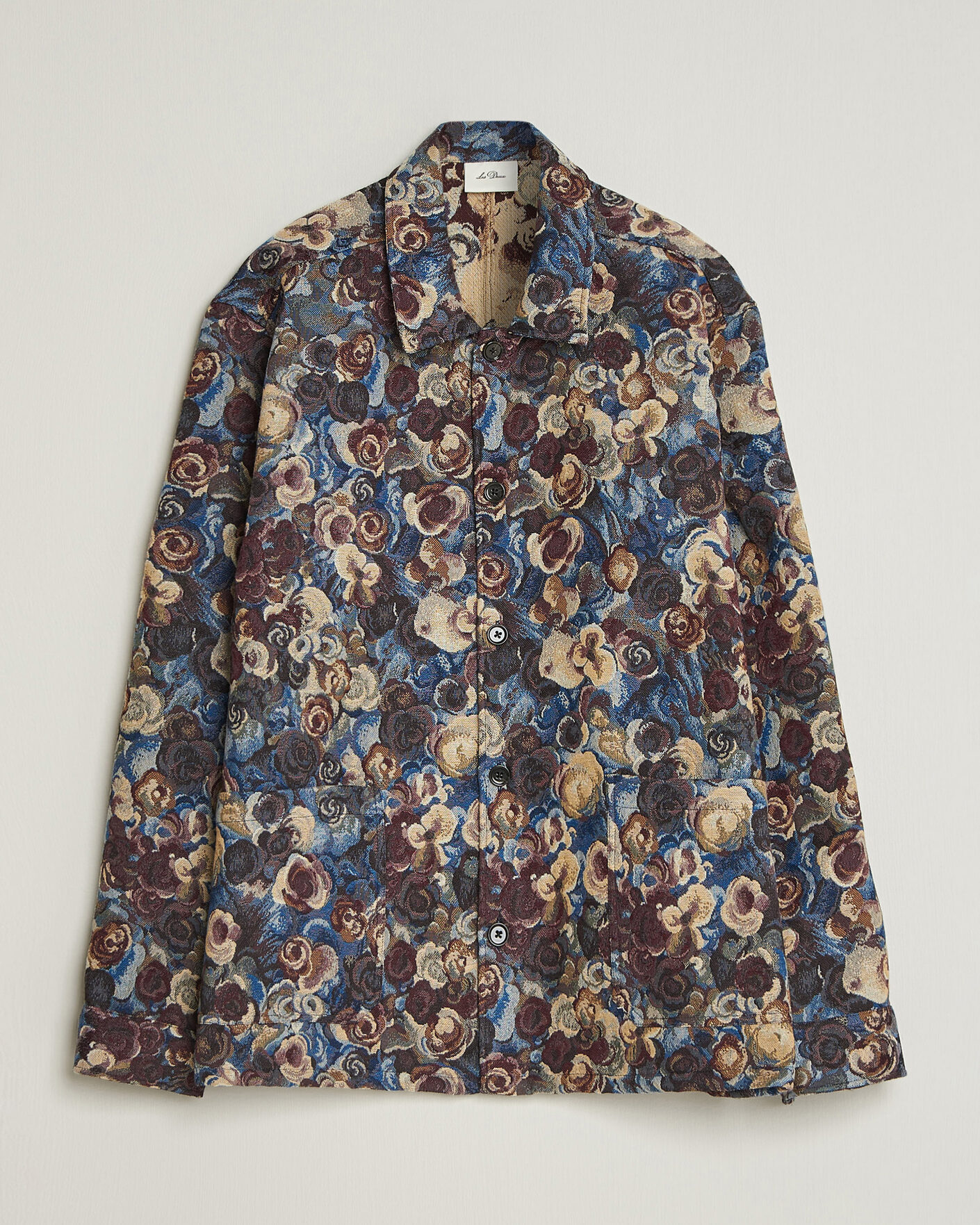 Homme | Chemises | LES DEUX | Flower Jaquard Overshirt Blue Multi